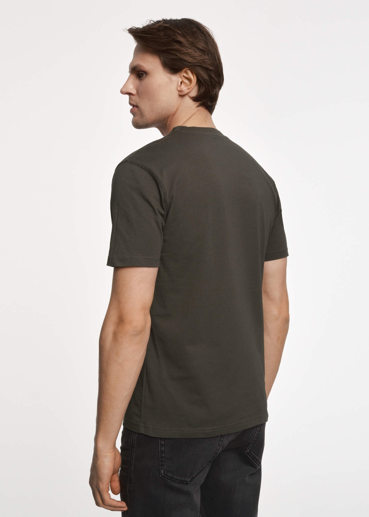 T-shirt męski khaki z logo TSHMT-0095-54(Z23)-02