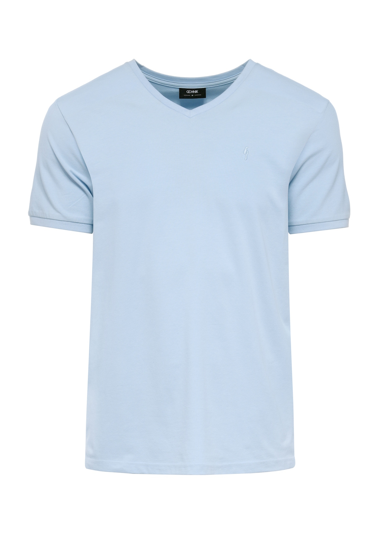 Błękitny basic T-shirt męski z logo TSHMT-0088-60(W25), widok produktu z przodu na białym tle.