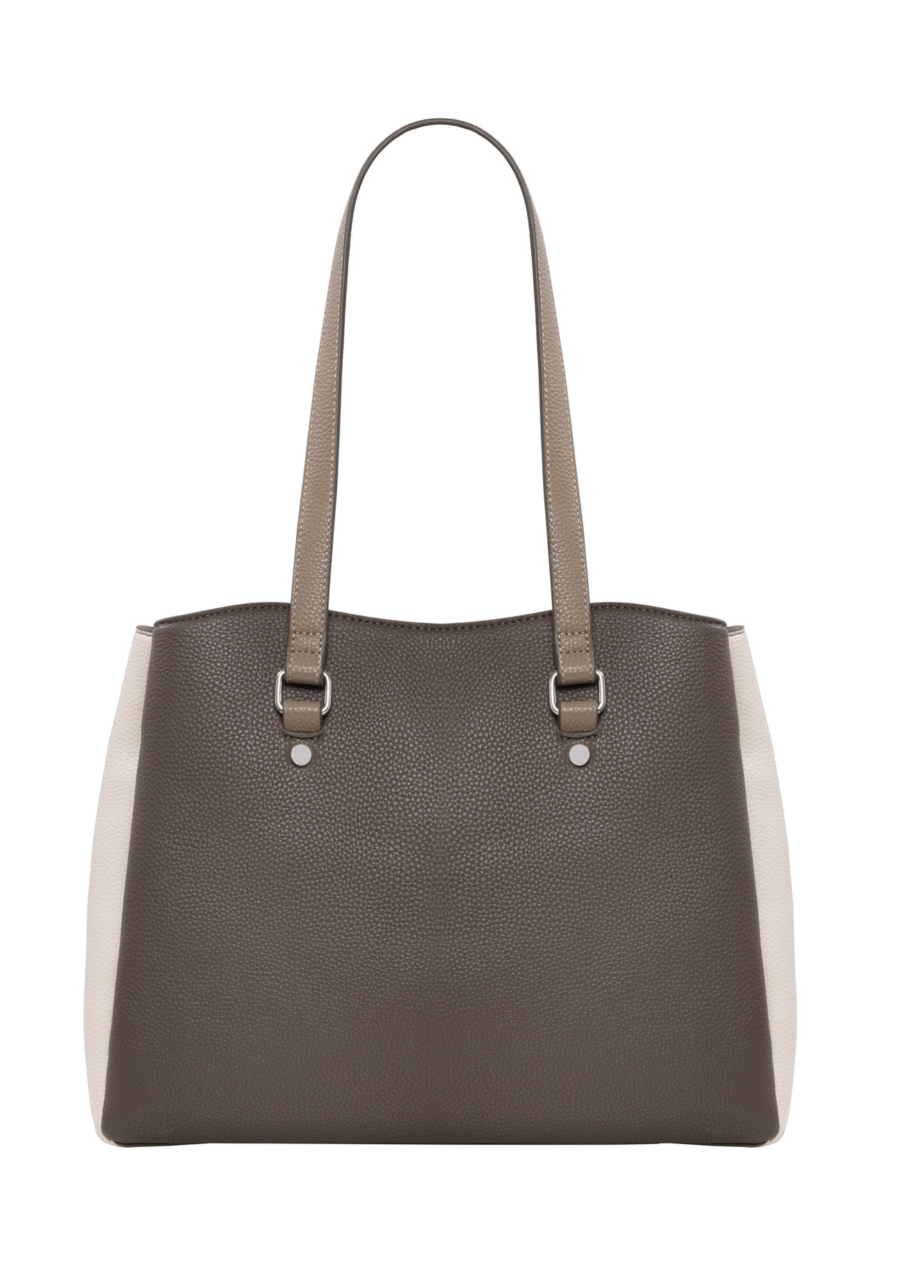 Torebka shopper w kolorze chłodnego beżu TOREC-1260-1K(Z26), widok produktu od tyłu na białym tle.