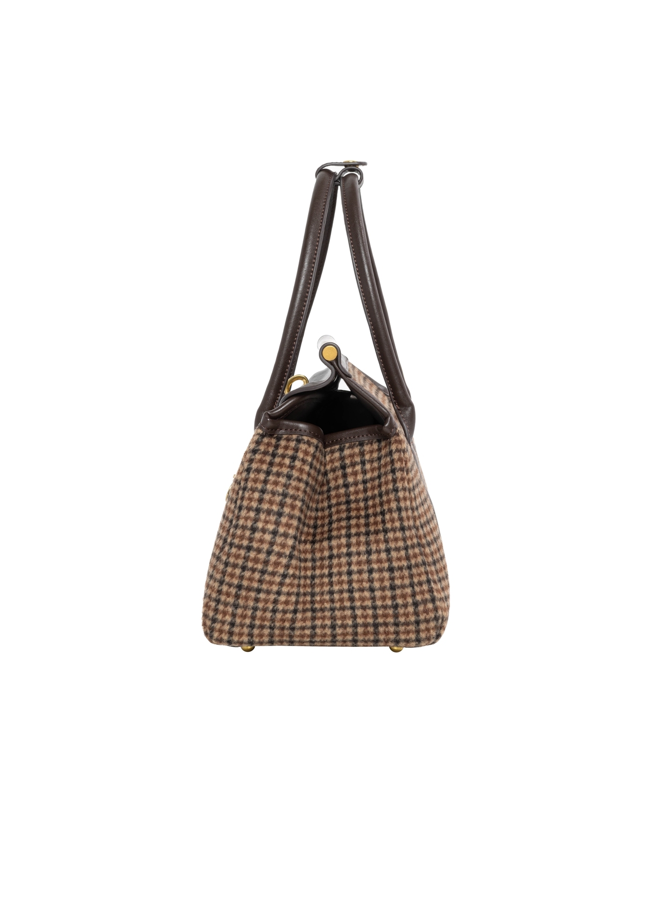 Torebka shopper w kratkę TOREC-1327-1P(Z26), widok produktu z boku na białym tle.