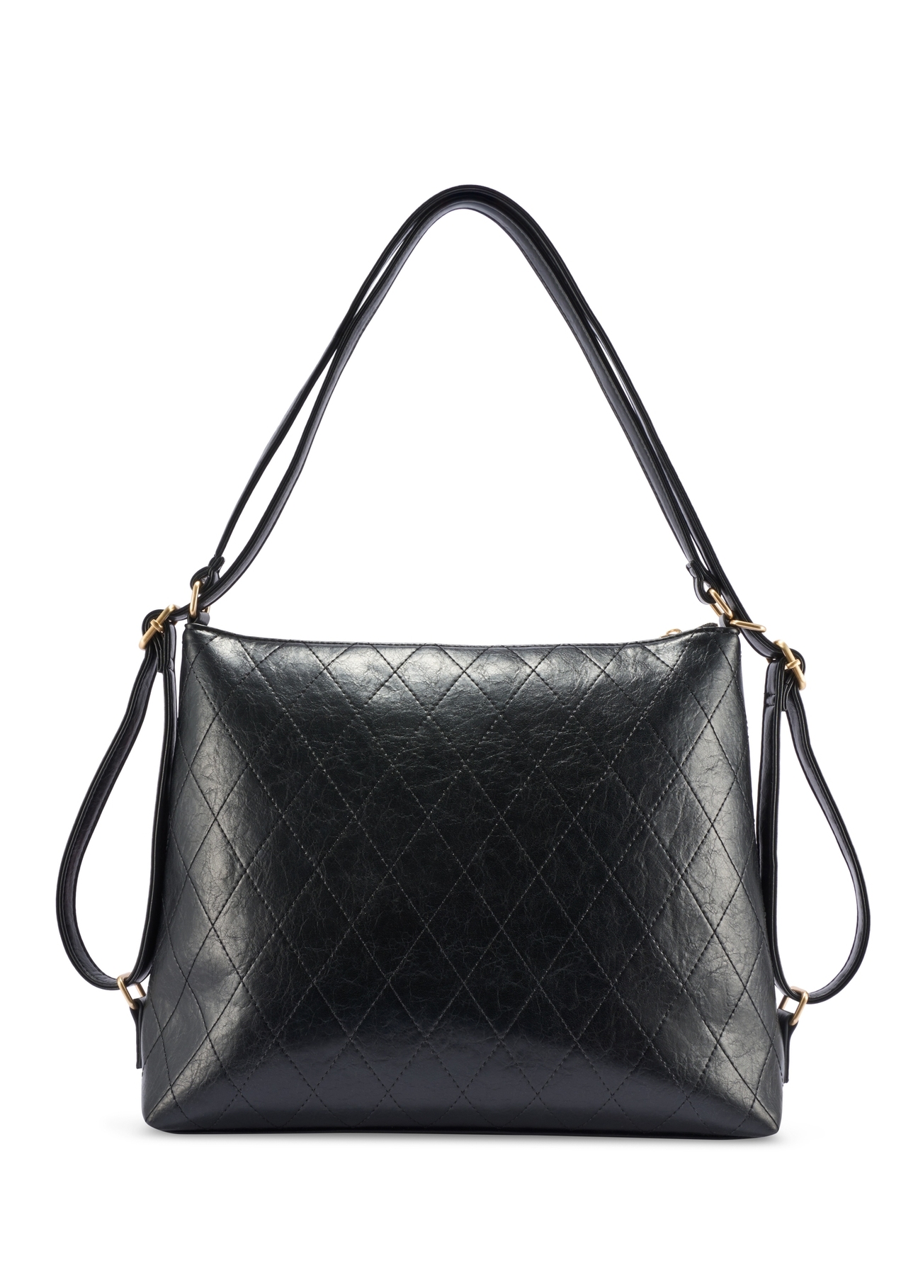 Czarny skórzany pasek damski PASDS-0342-99(W26) - widok produktu z tyłu, na białym tle.