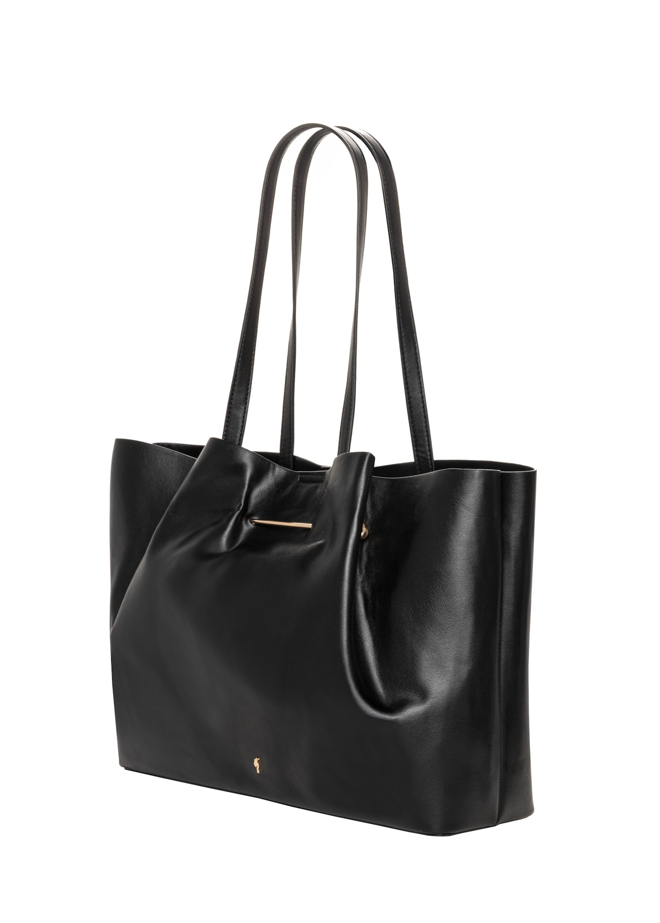 Czarna duża torebka shopper TOREC-1386-99(Z26), widok produktu skosem na białym tle.