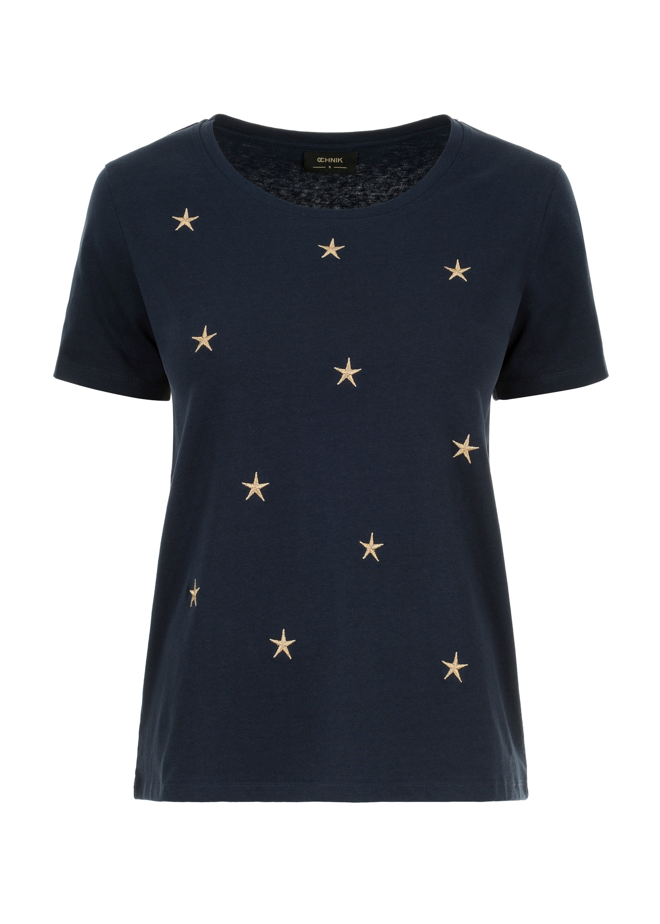 Granatowy T-shirt damski z aplikacją TSHDT-0103-69(Z22)-04