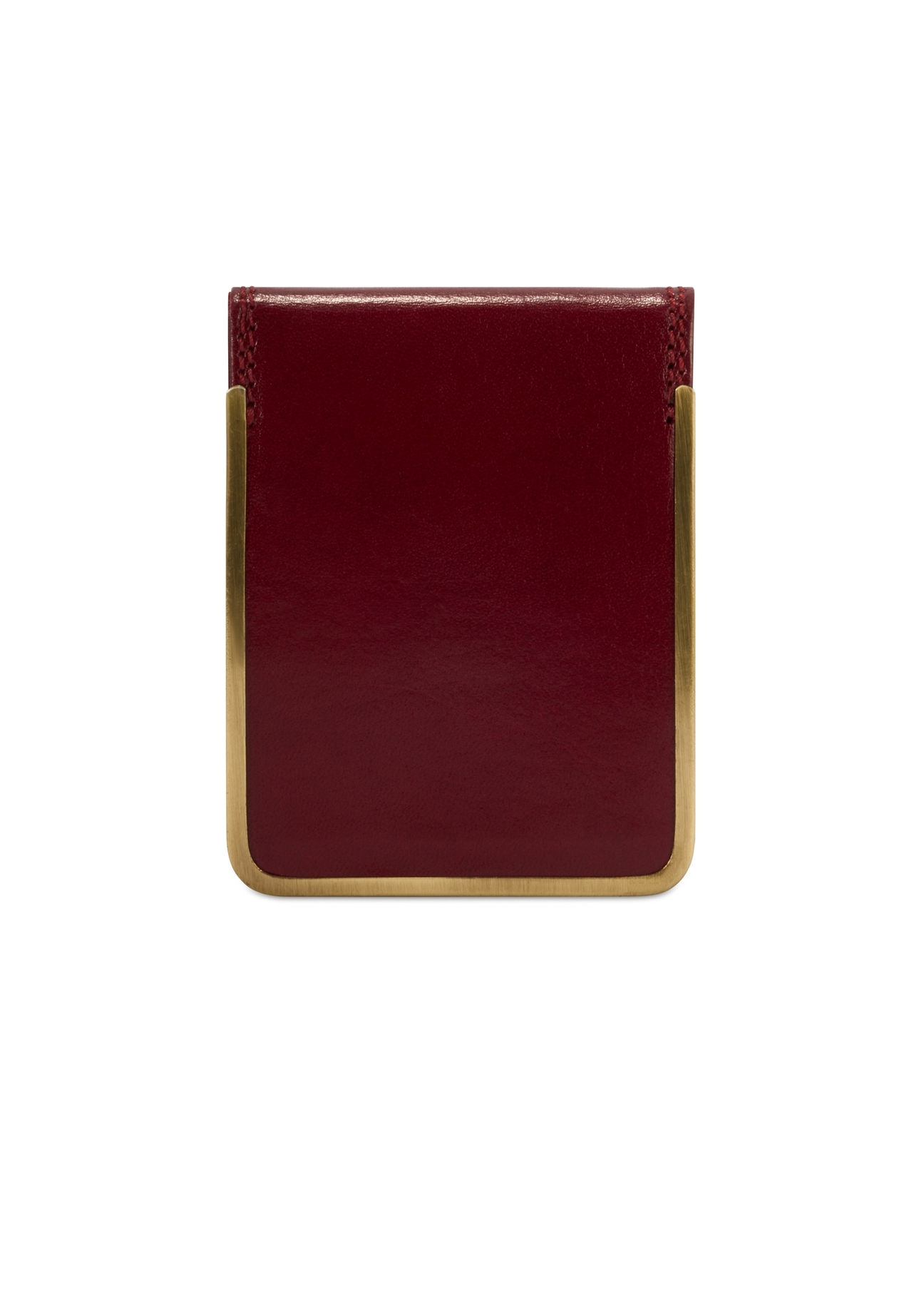 Skórzane bordowe etui na wizytówki PL-101-41(KS), widok produktu od tyłu na białym tle.