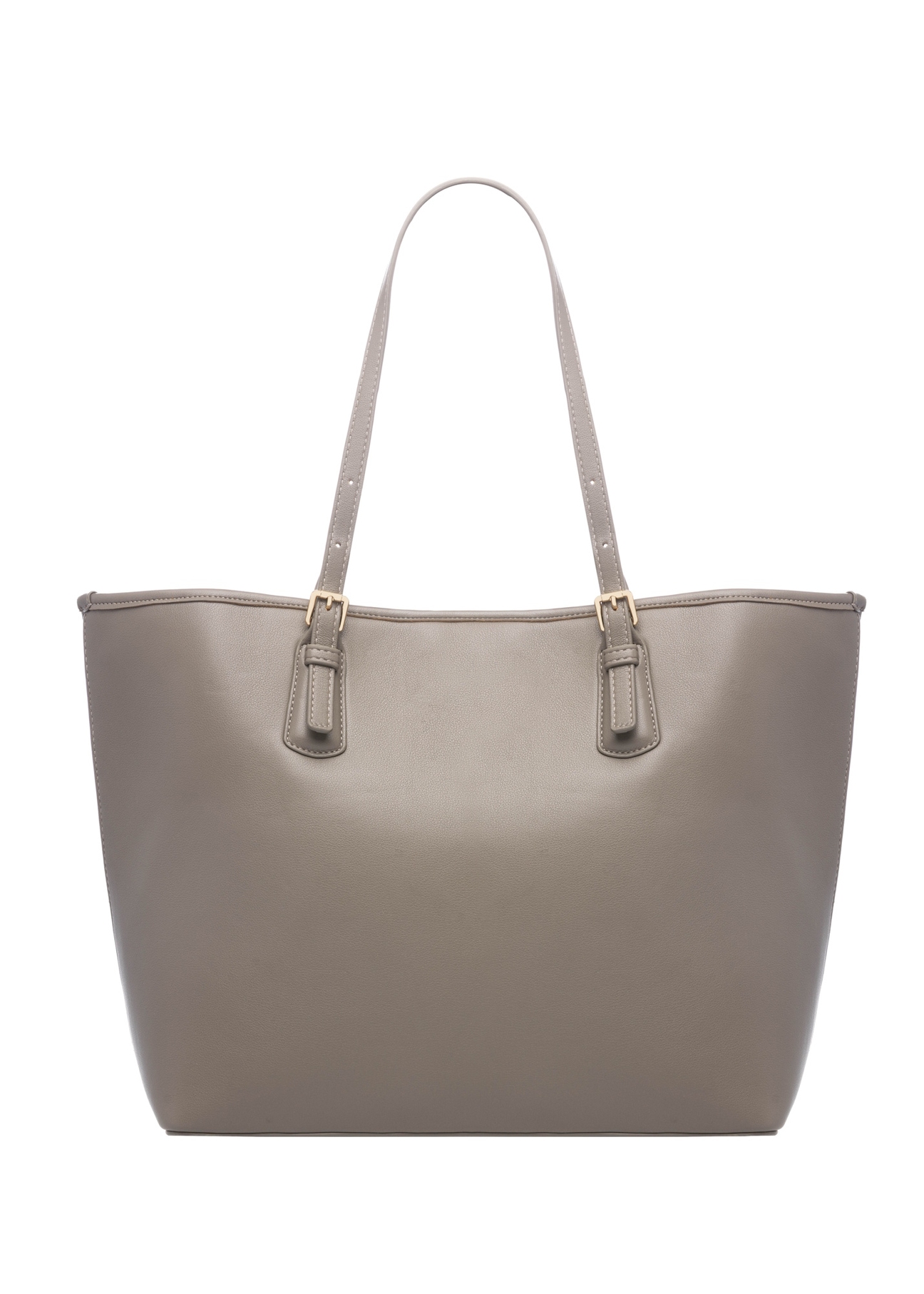 Jasnobrązowa torebka shopper z monogramem TOREC-1181-1K(W26), widok produktu z tyłu na białym tle.