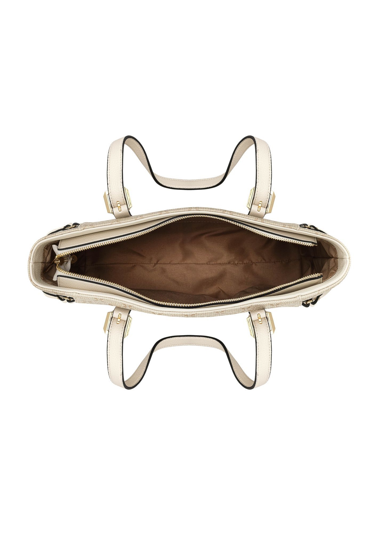 Kremowa torebka shopper z monogramem TOREC-1029-0P(W26) - widok produktu z góry na białym tle. 