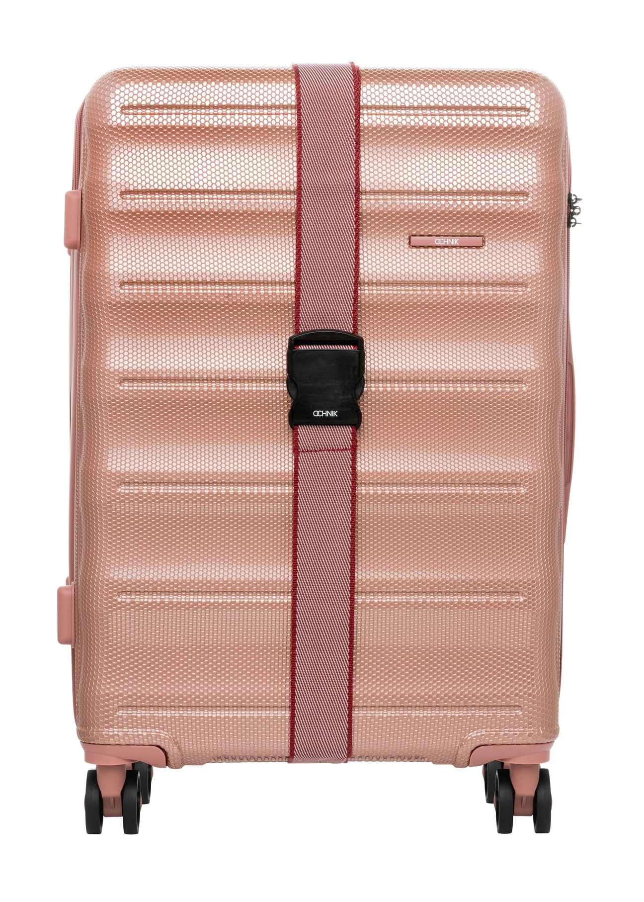 Pas bagażowy AW-011-003-4P(W26), widok produktu od przodu na walizce na białym tle.