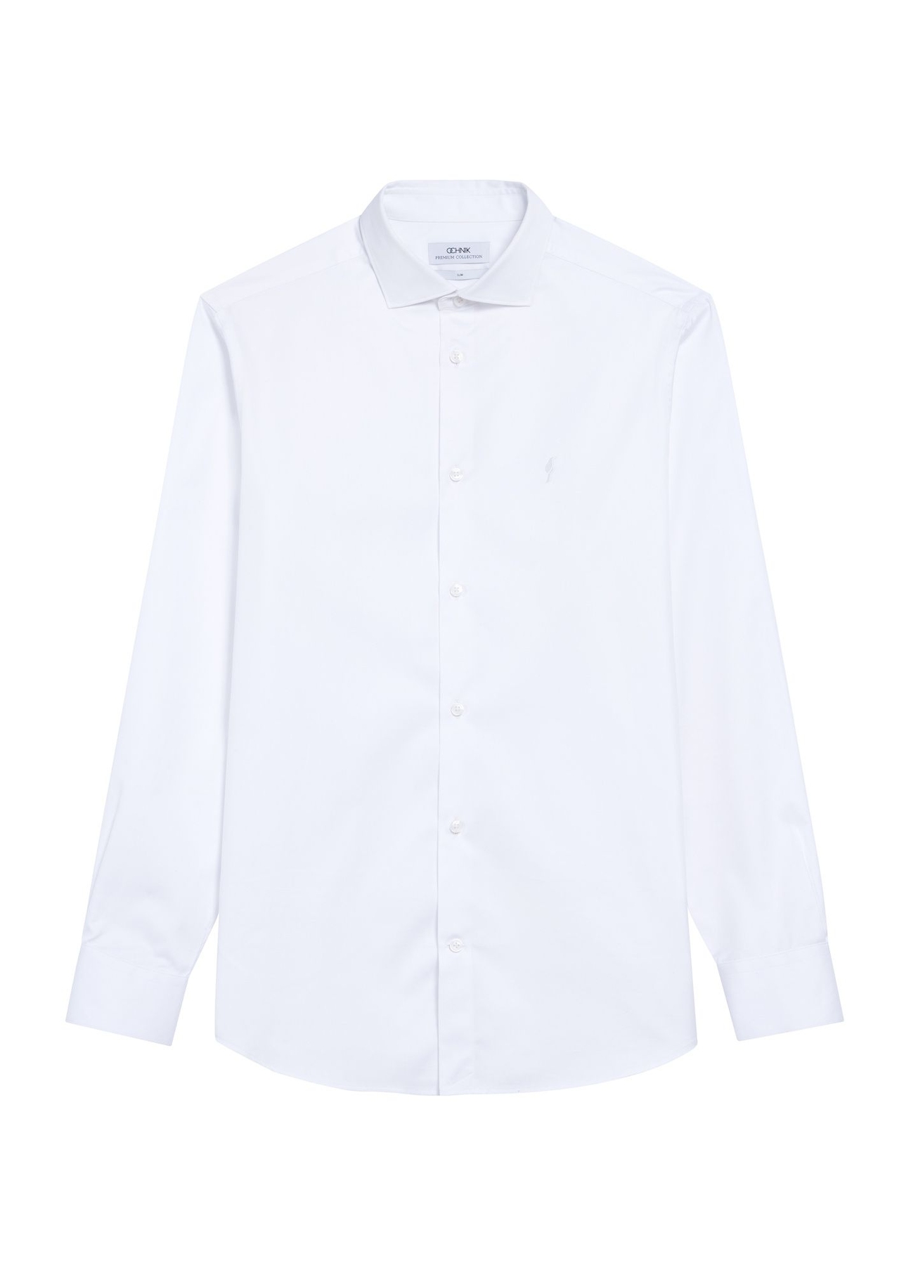 Biała koszula męska KOSMT-0352-11(Z25), widok produktu z przodu na białym tle.