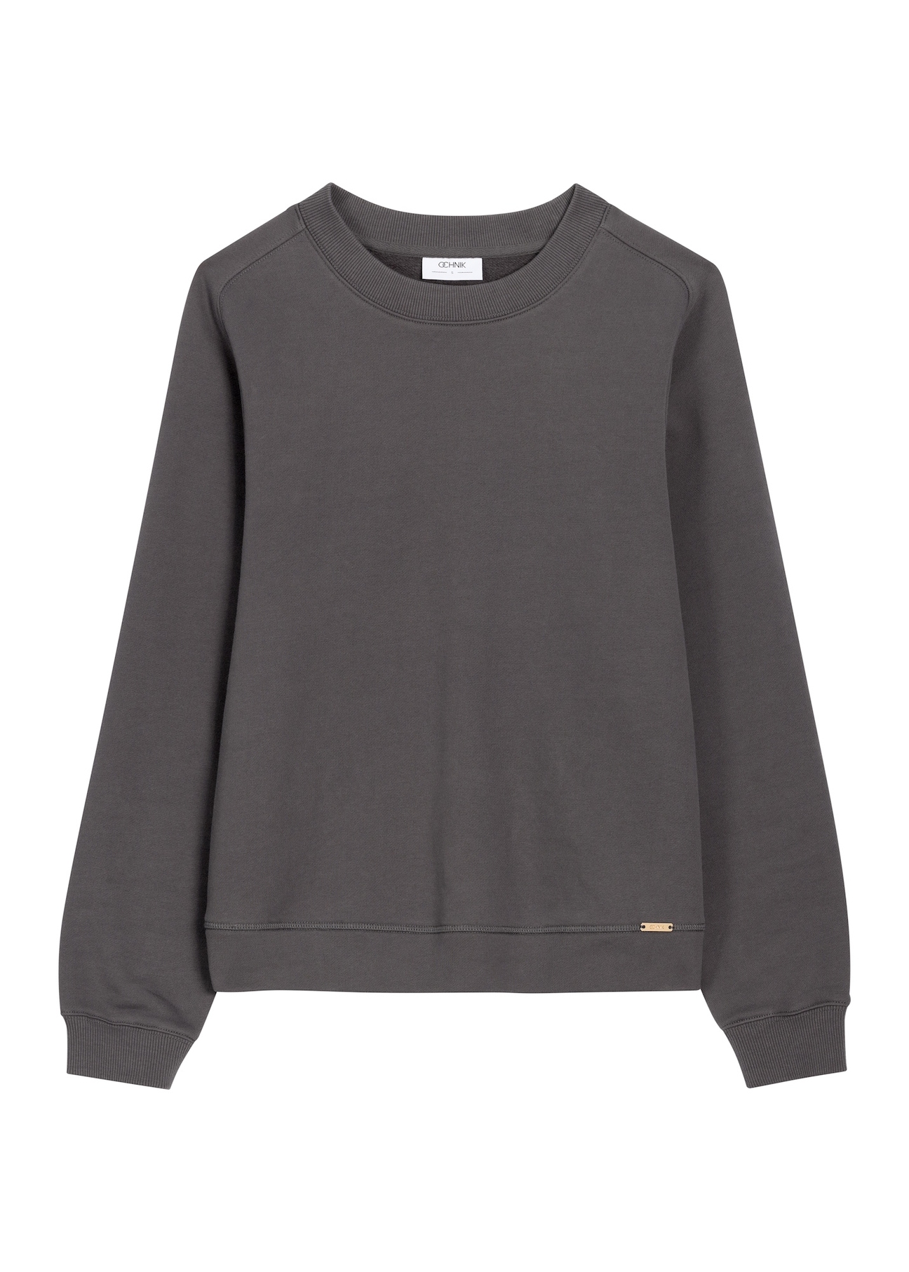 Bawełniana bluza damska w kolorze grafitu BLZDT-0123-9D(Z26), widok produktu z przodu na białym tle.