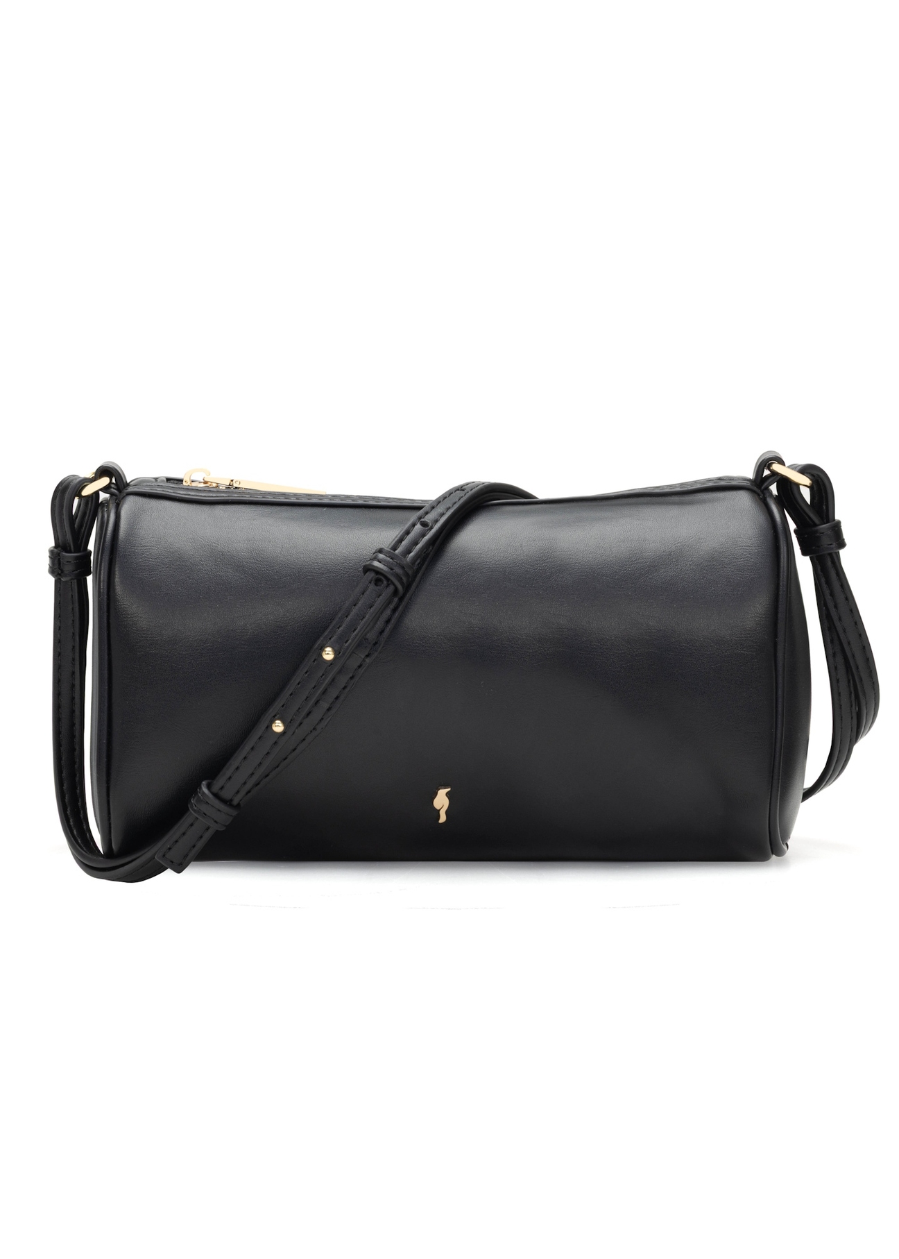 Czarna mała podłużna torebka damska TOREC-1176-99(W26), widok produktu z przodu na białym tle.