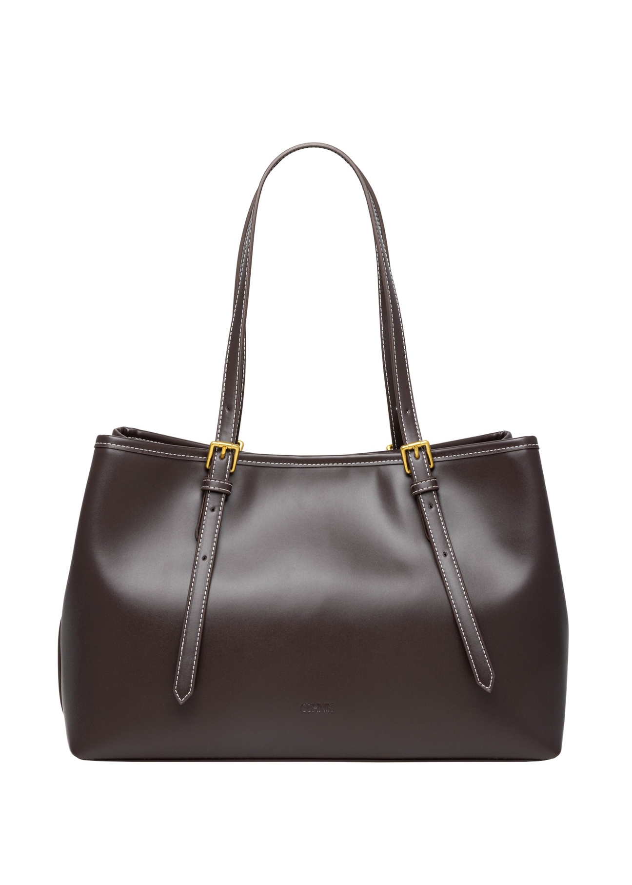 Brązowa duża torebka shopper TOREC-1381-1H(Z26), widok produktu z przodu na białym tle.