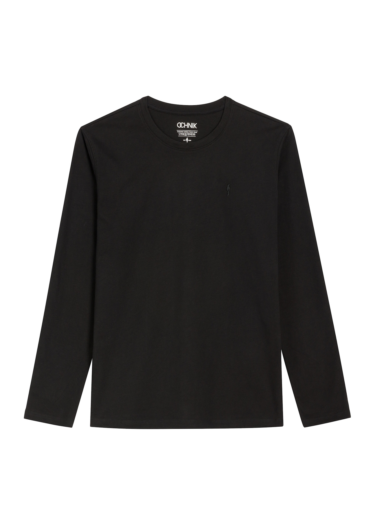 Czarny bawełniany longsleeve męski LSLMT-0013-99(Z26) - widok produktu z przodu, na białym tle. 