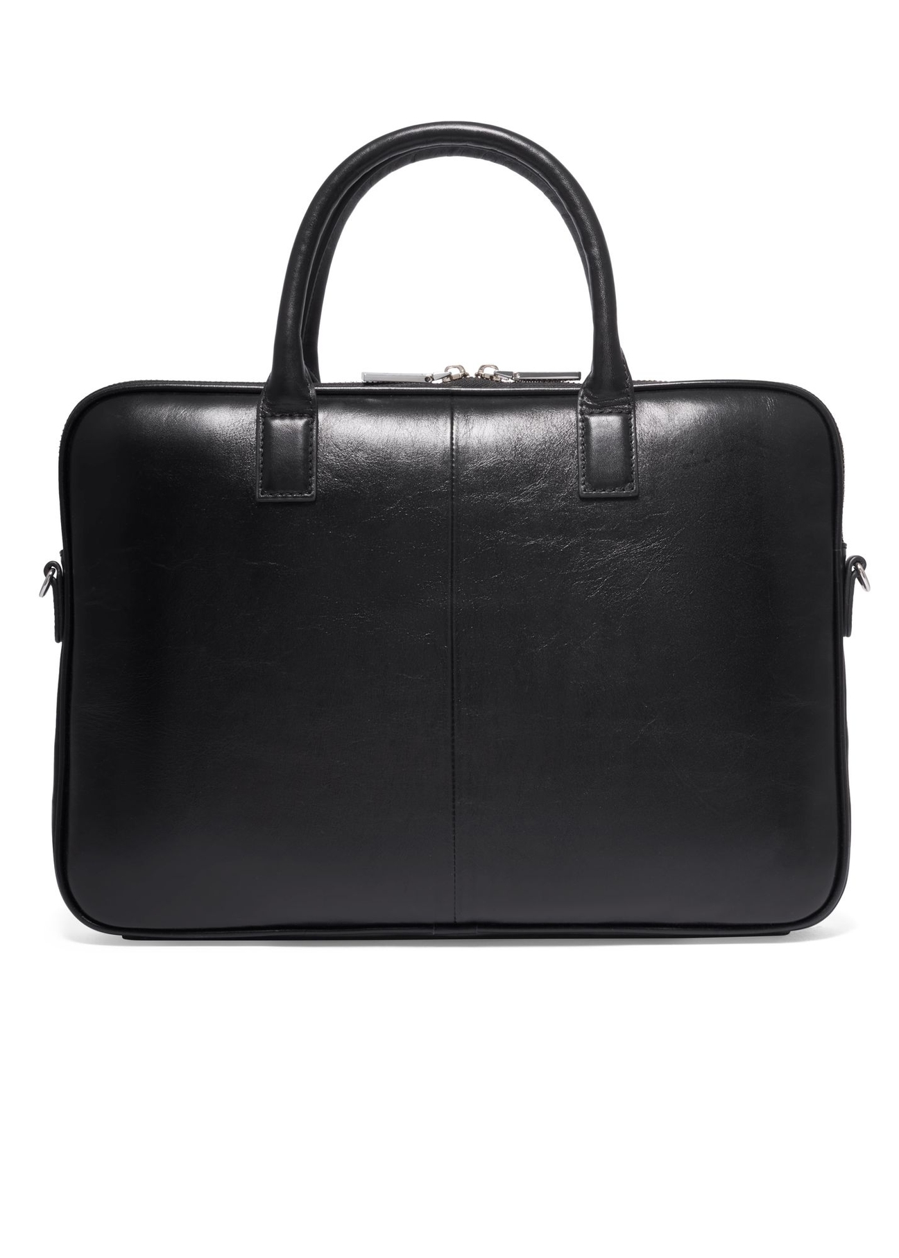 Czarna skórzana elegancka torba na laptopa TORES-1344-99(Z26) - widok produktu z tyłu, na białym tle.
