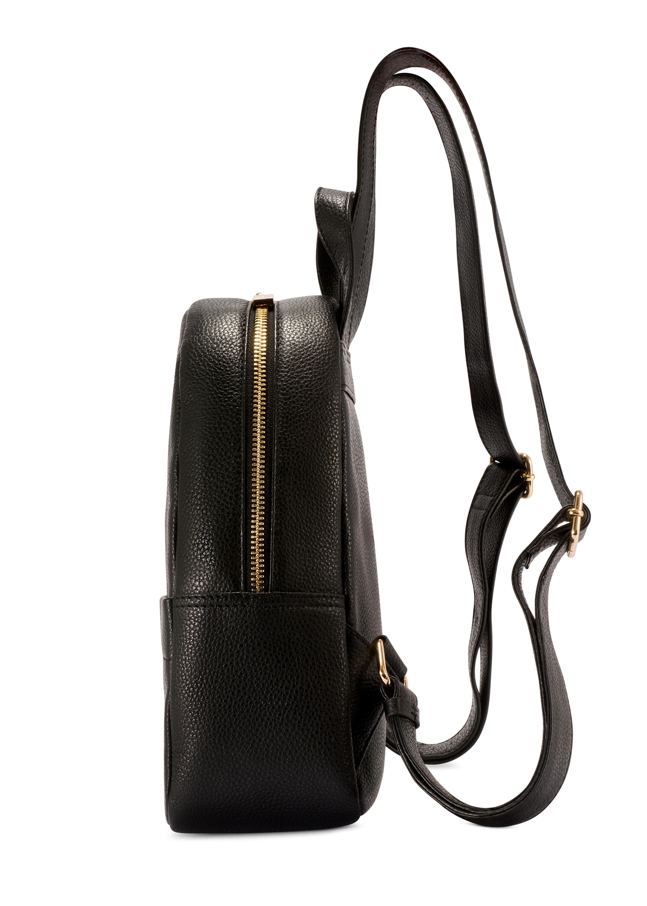 Czarny średni skórzany plecak damski TORES-1268-9I(W26), widok produktu z boku na białym tle.