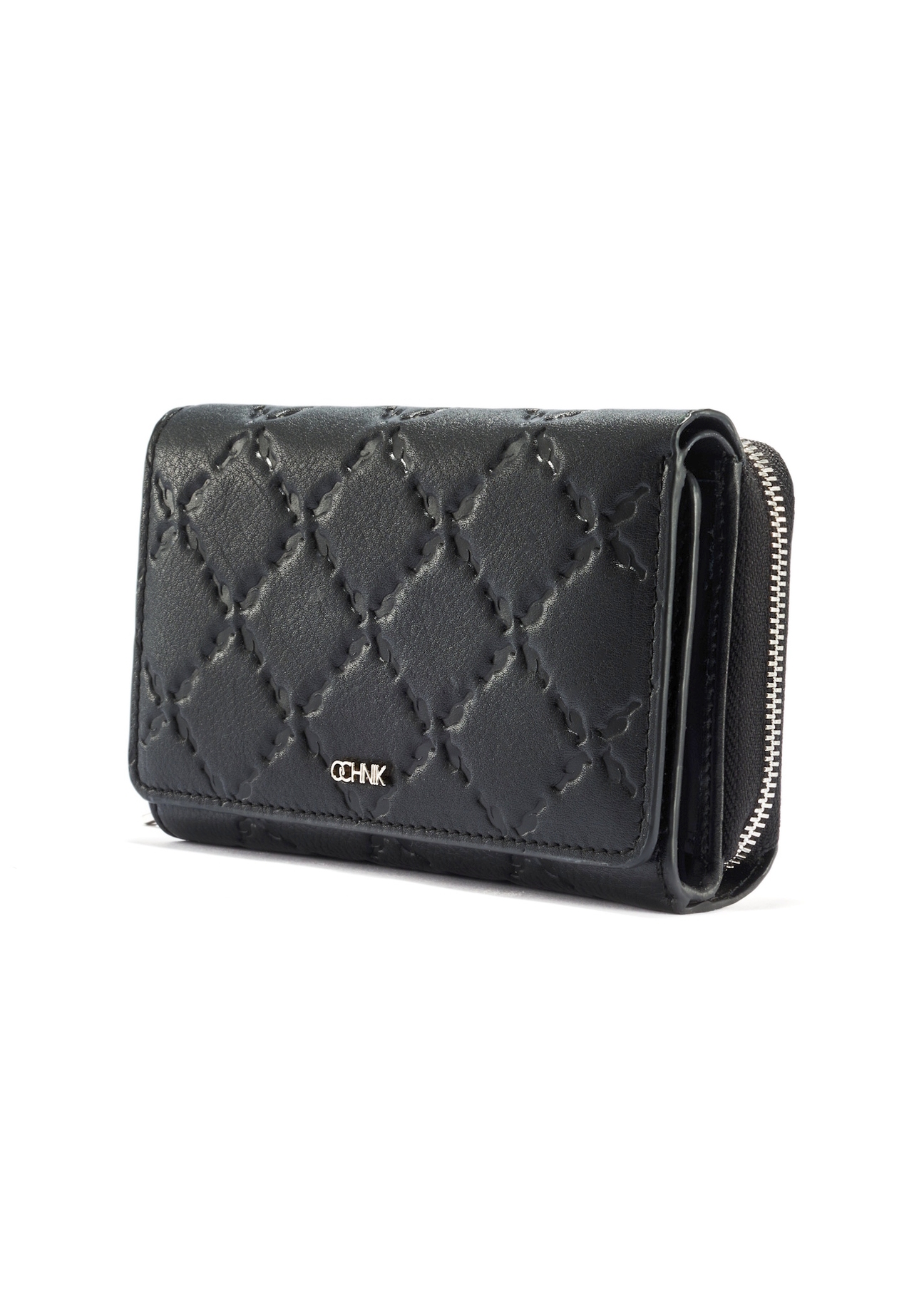 Czarny skórzany portfel damski z monogramem PORES-0882A-99(W25)