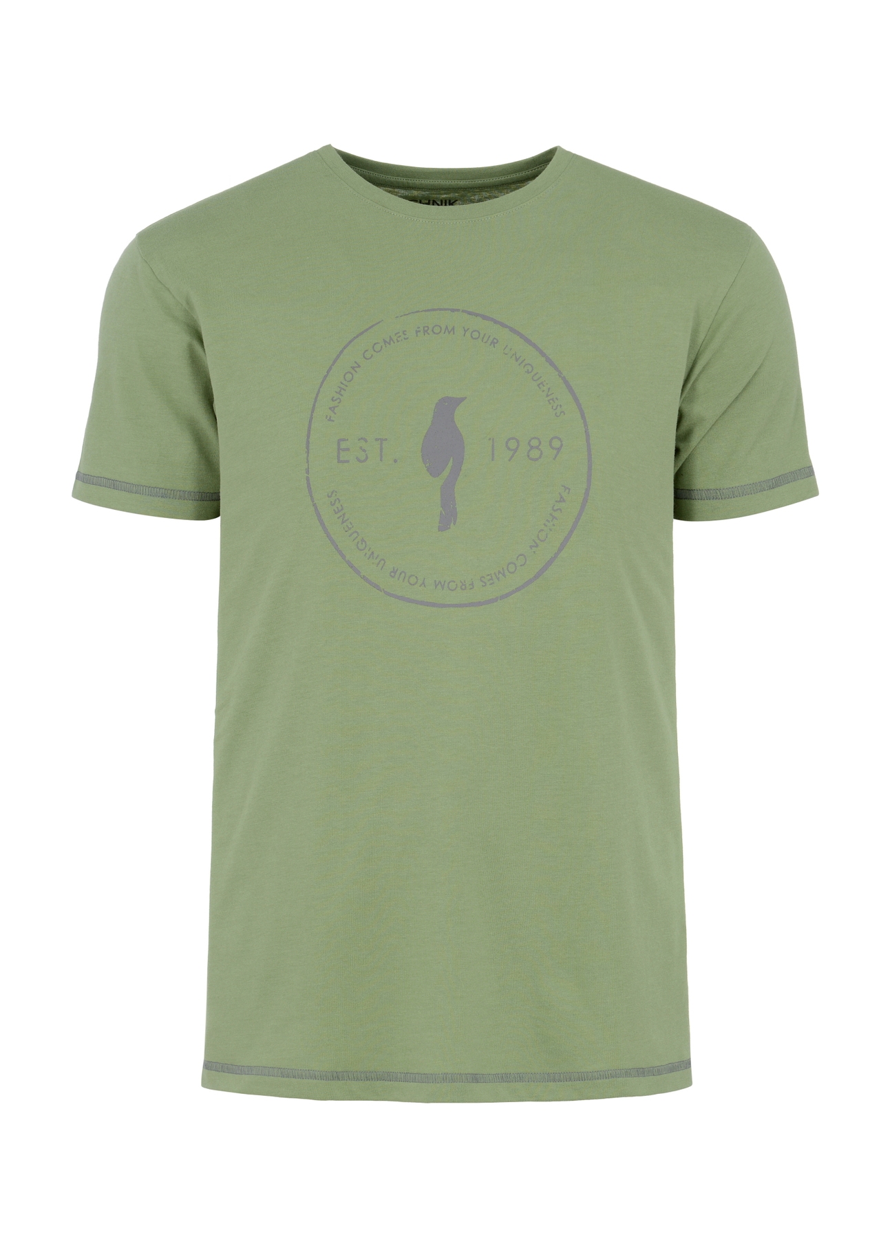 Zielony T-shirt męski z logo TSHMT-0068-54(W23)-04