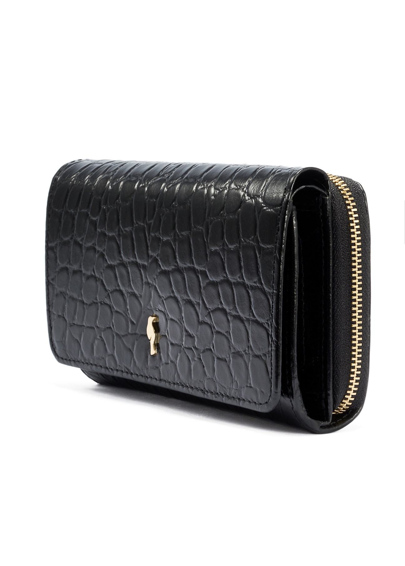 Czarny skórzany portfel damski croco PORES-0956-99(W25)