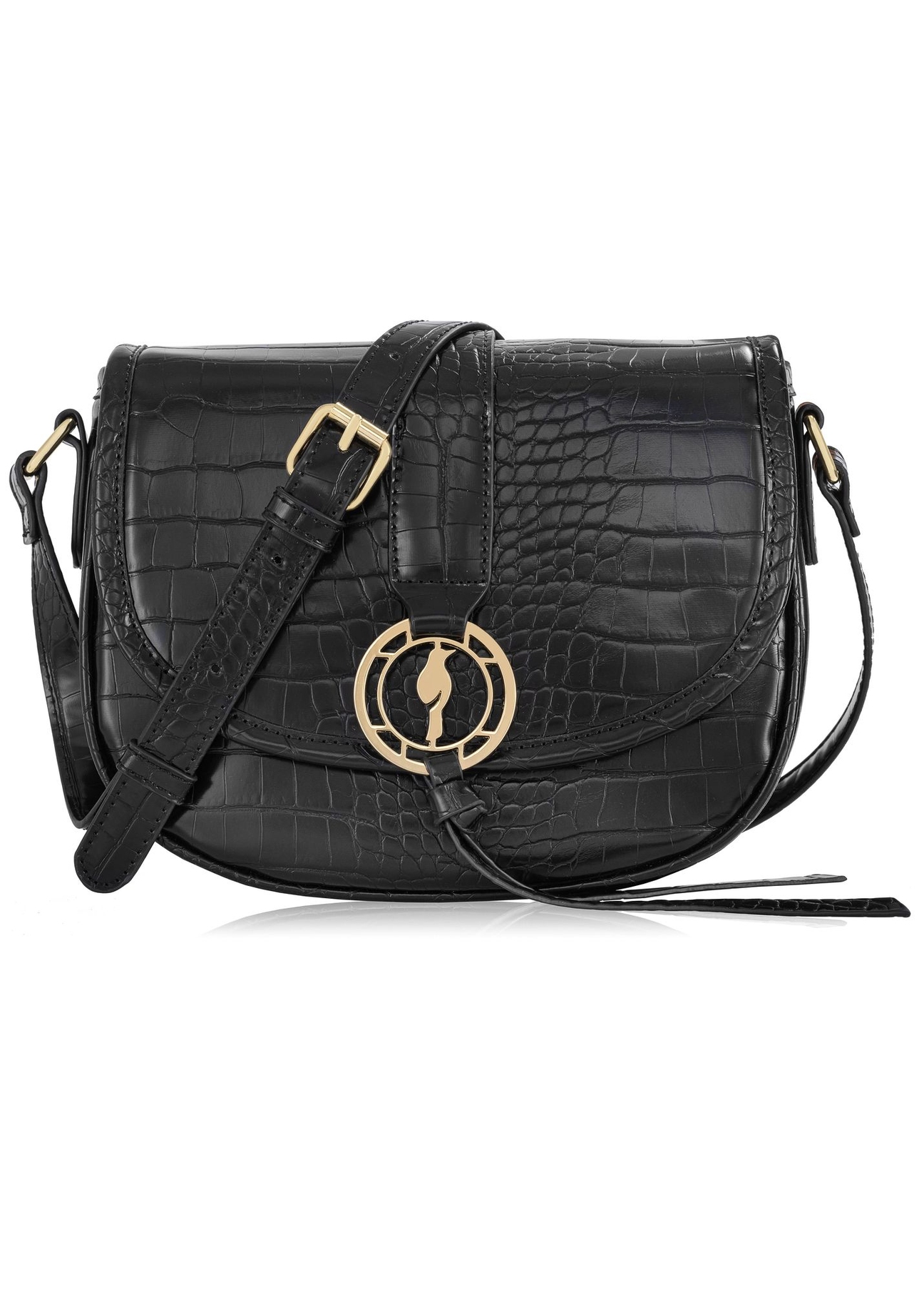 Czarna zaokrąglona listonoszka croco TOREC-0756A-97(W24)-01