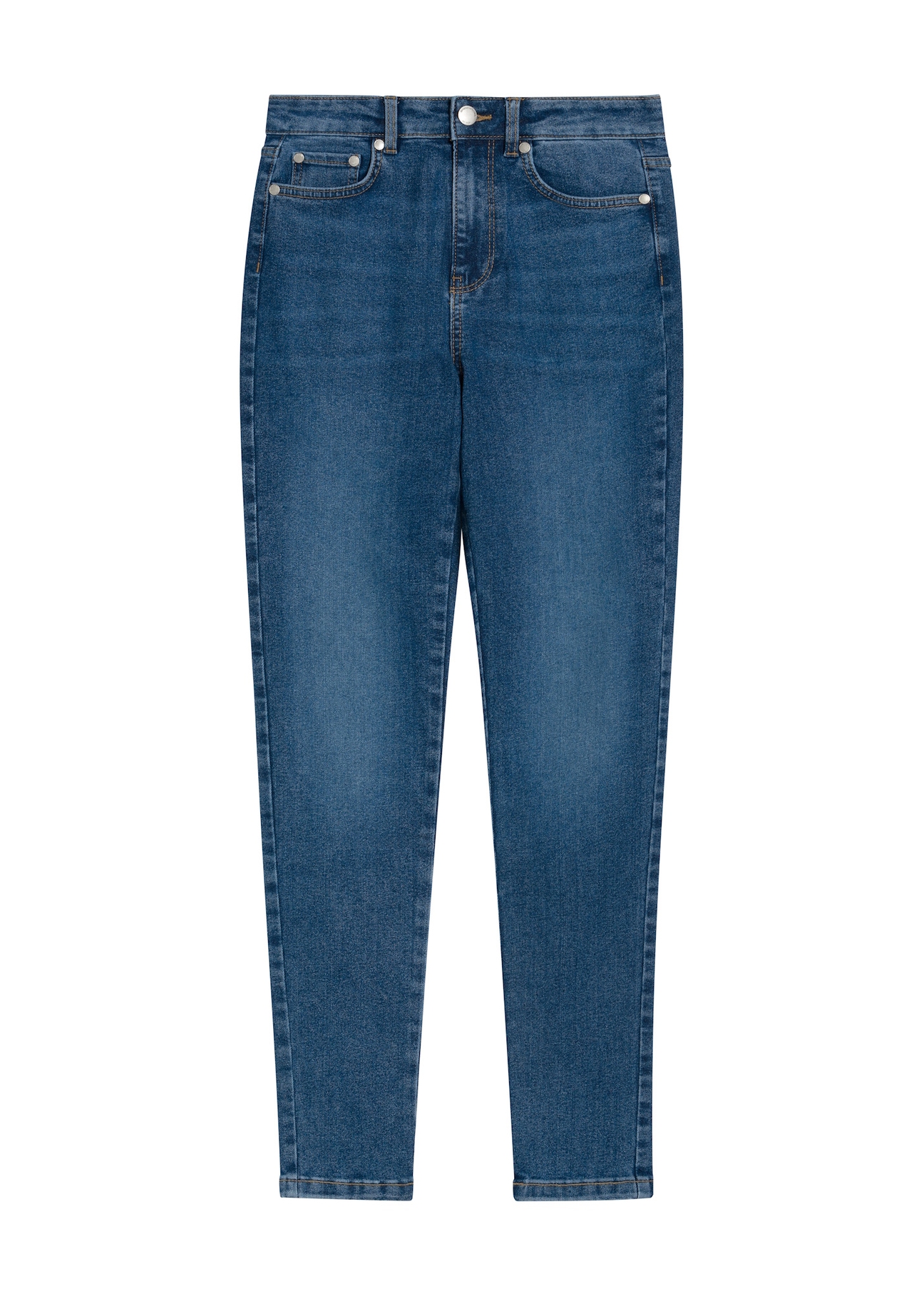 Niebieskie jeansowe spodnie damskie JEADT-0010A-61(Z25) - widok produktu z przodu na białym tle. 