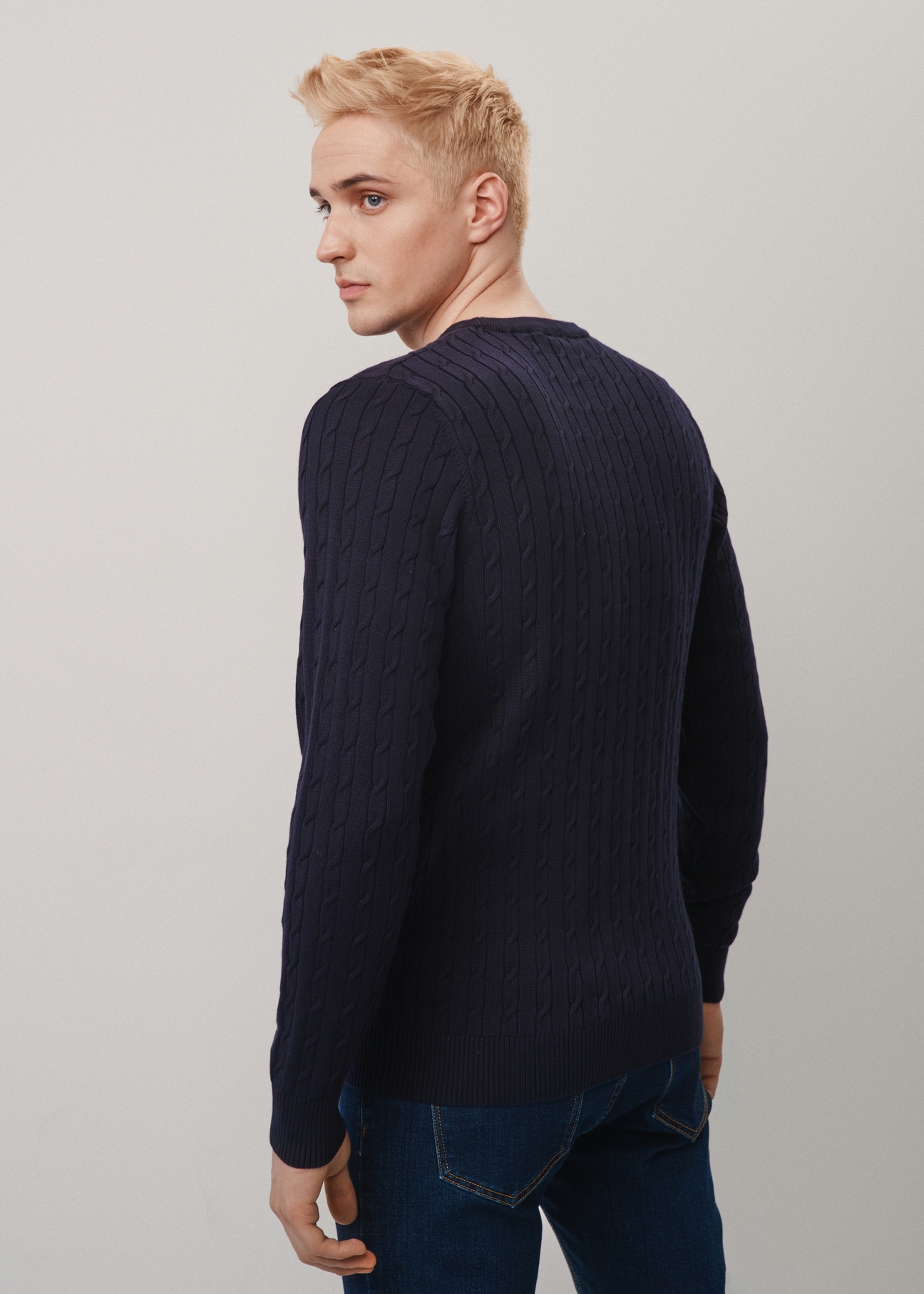 Bawełniany granatowy sweter męski SWEMT-0134-69(Z23)-03