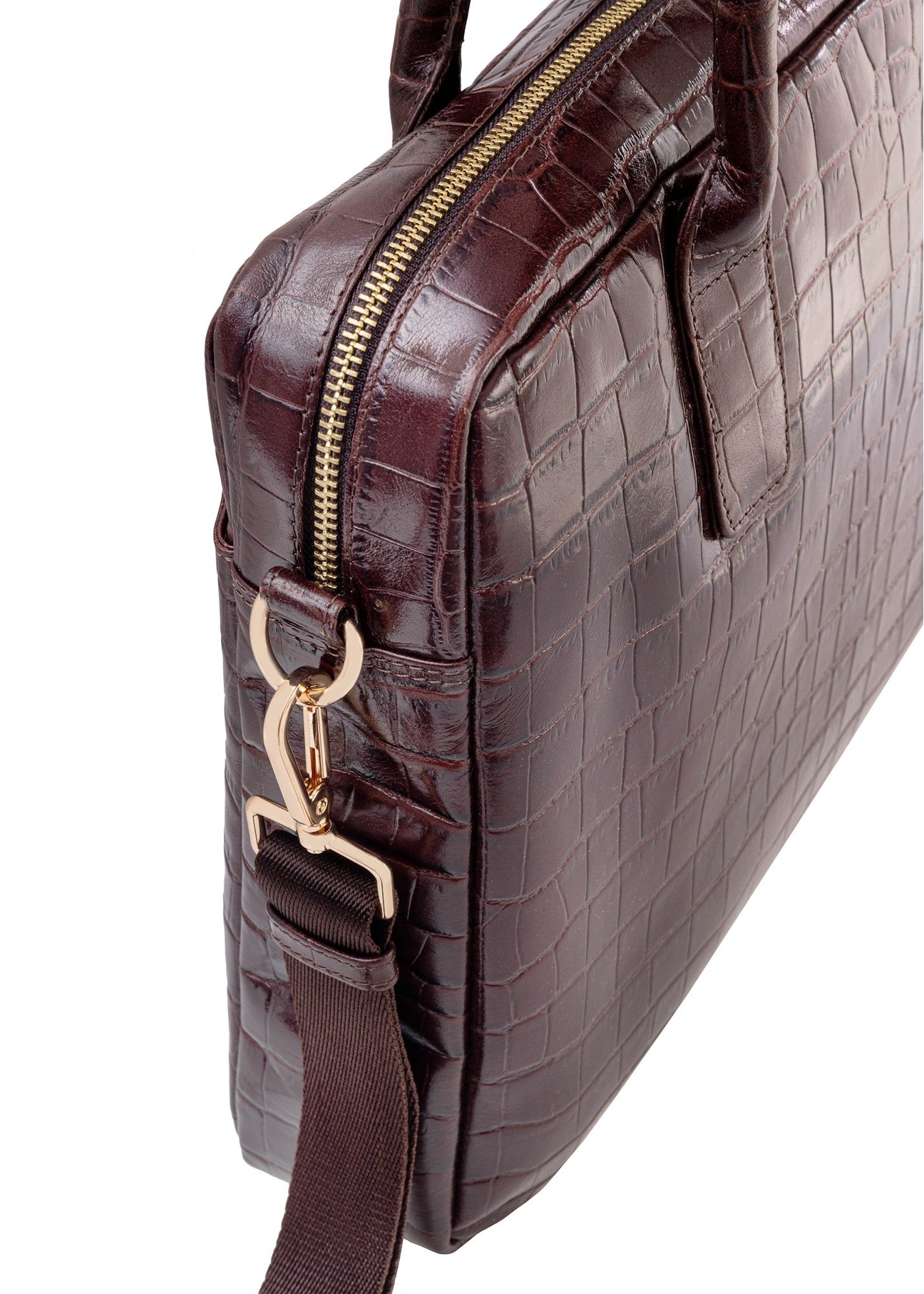 Skórzana elegancka torba damska croco TORES-1128E-89(Z25), widok zbliżenia na detal produktu na białym tle.  