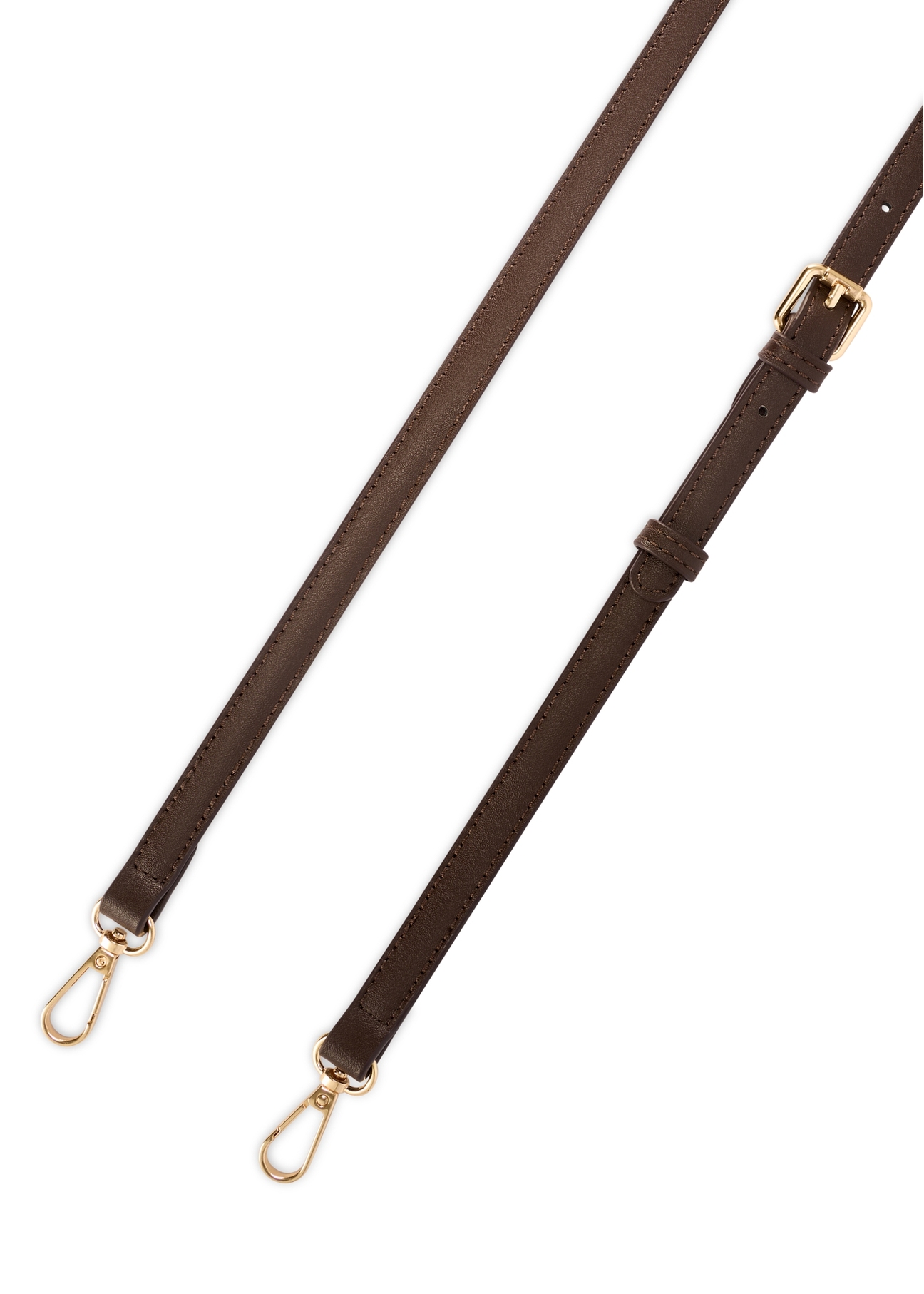 Mała brązowa torebka damska TOREC-1173-1I(W26), widok paska produktu na białym tle.