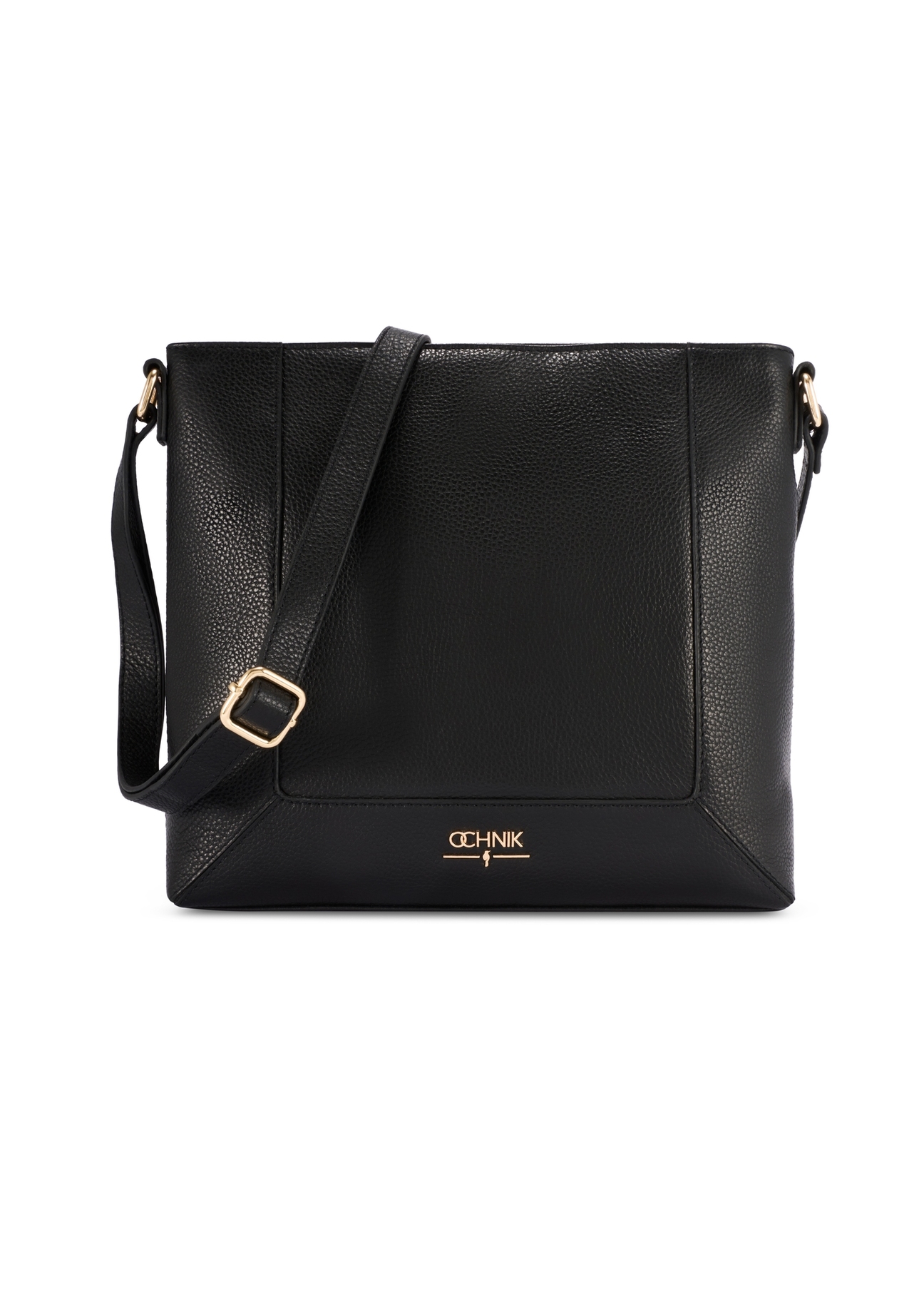 Czarna skórzana torebka damska TORES-1265-9I(W26) - widok produktu z przodu, na białym tle.