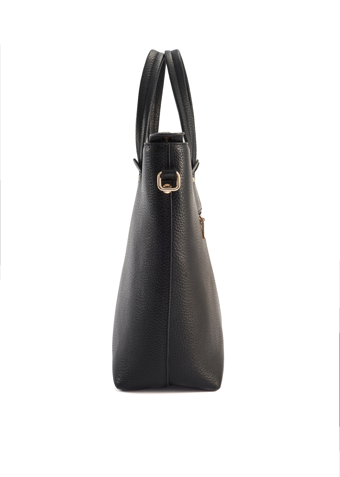 Czarna skórzana torebka shopper TORES-0728D-99(Z25), widok produktu bokiem na białym tle.