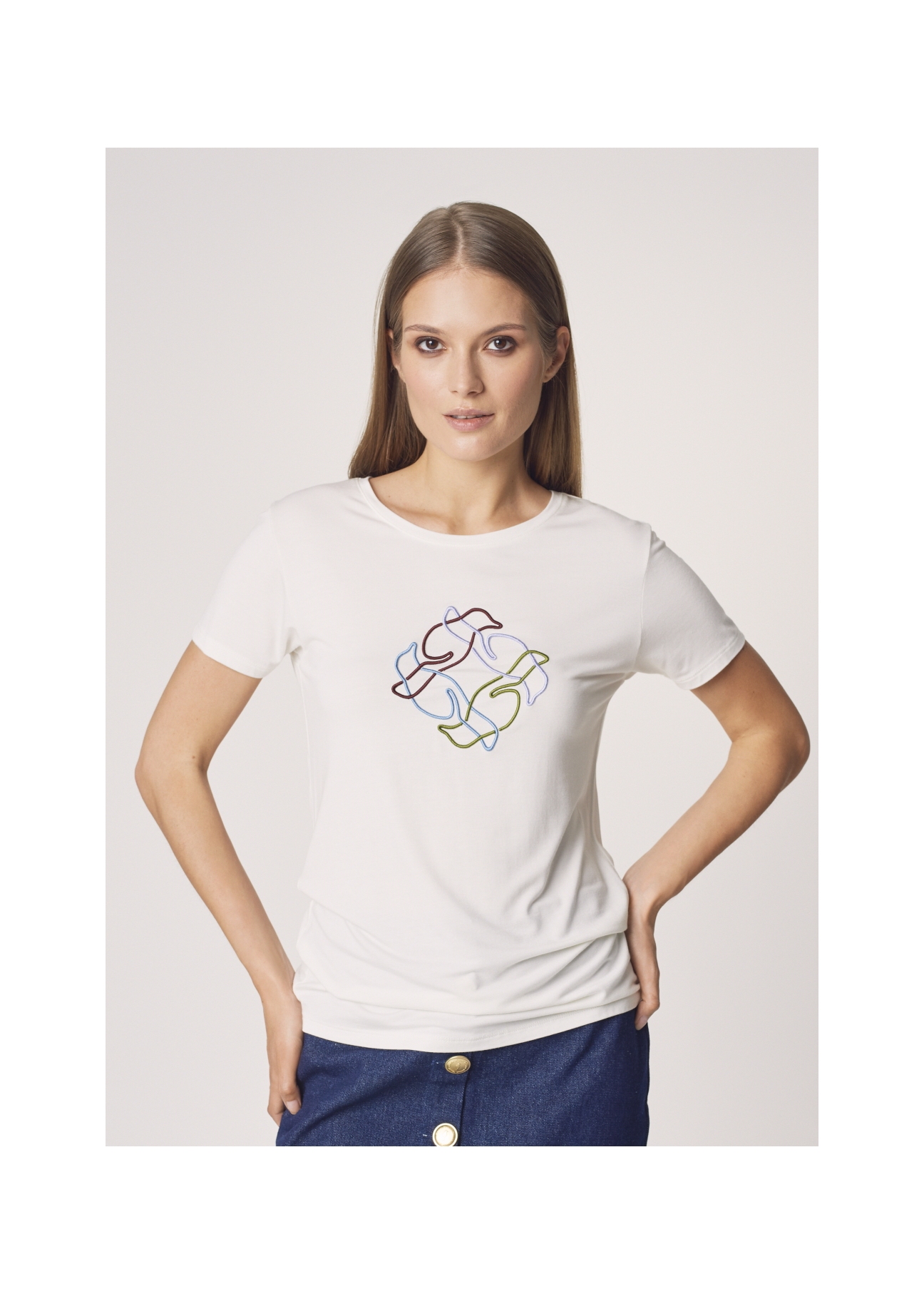 Biały T-shirt damski z wilgą TSHDT-0078-11(Z21)-01