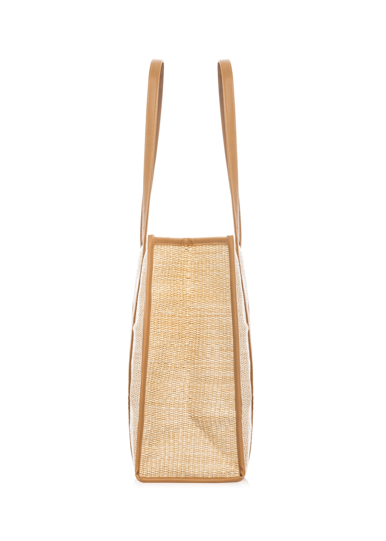 Duża słomkowa torebka damska TOREC-1224-1E(W26) - widok produktu z boku, na białym tle. 