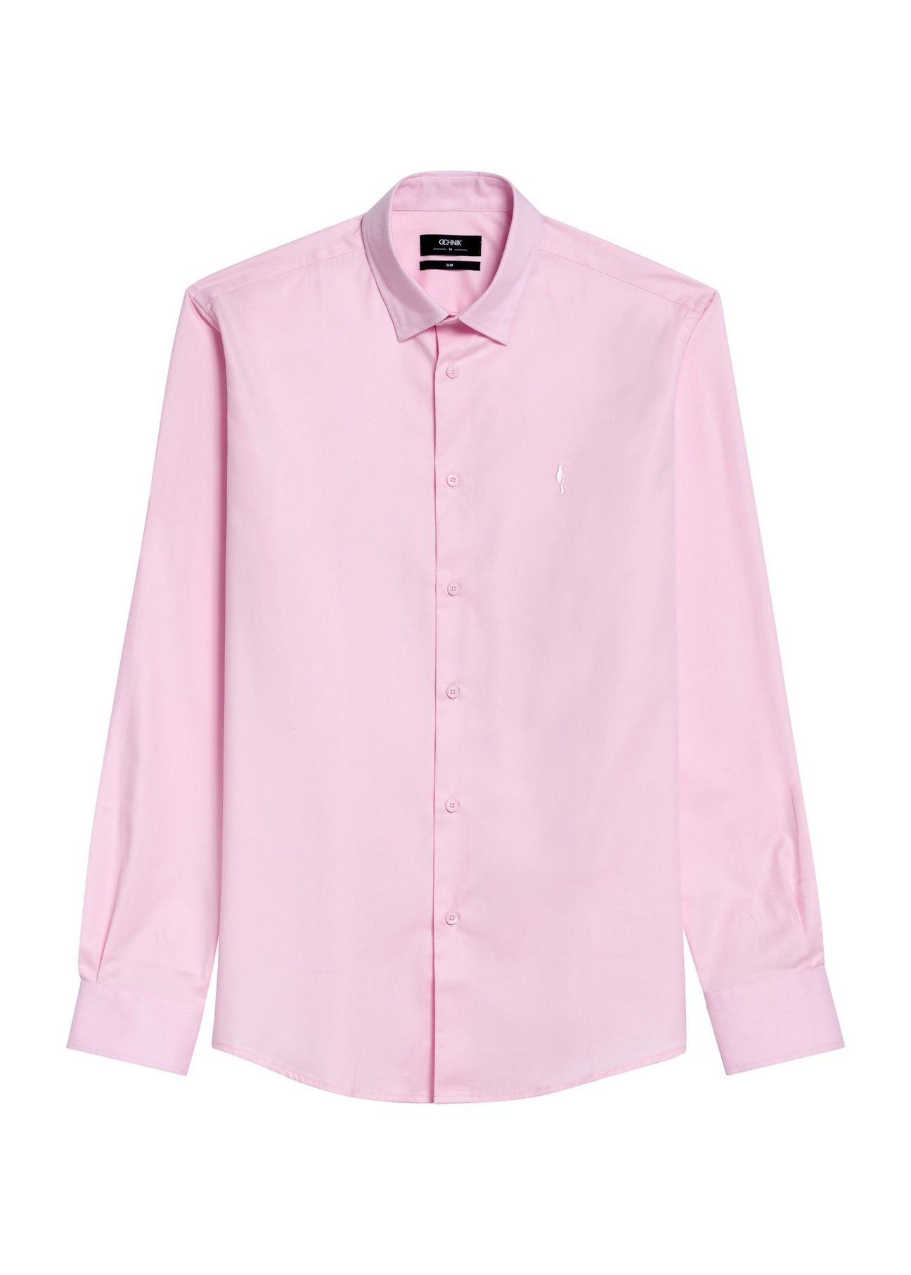 Różowa koszula męska KOSMT-0351-34(Z25) - widok produktu z przodu na białym tle.