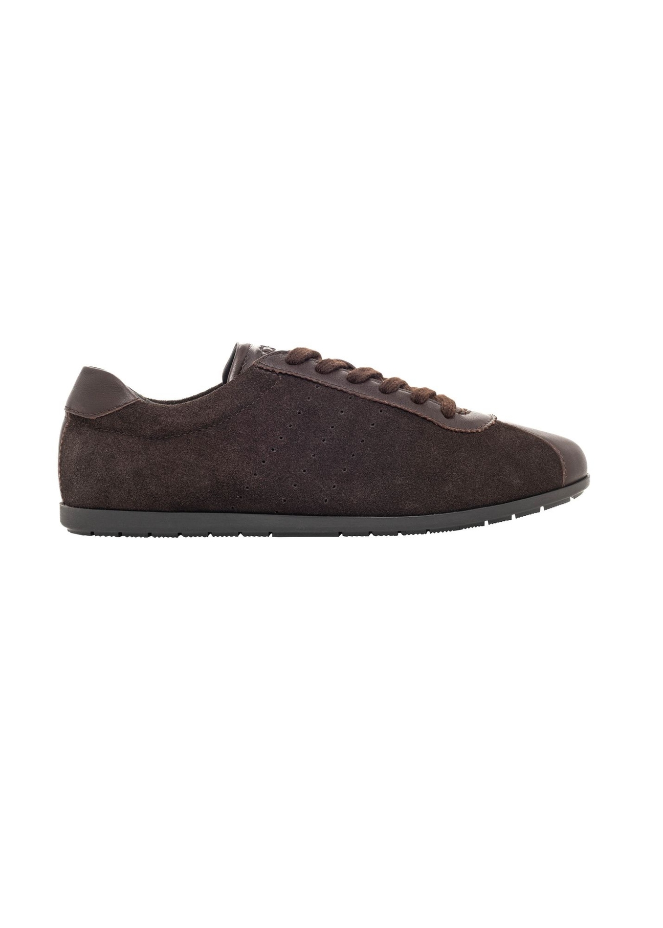Ciemnobrązowe skórzane sneakersy damskie BUTYD-1293-1I(Z26) - widok produktu z boku, na białym tle. 