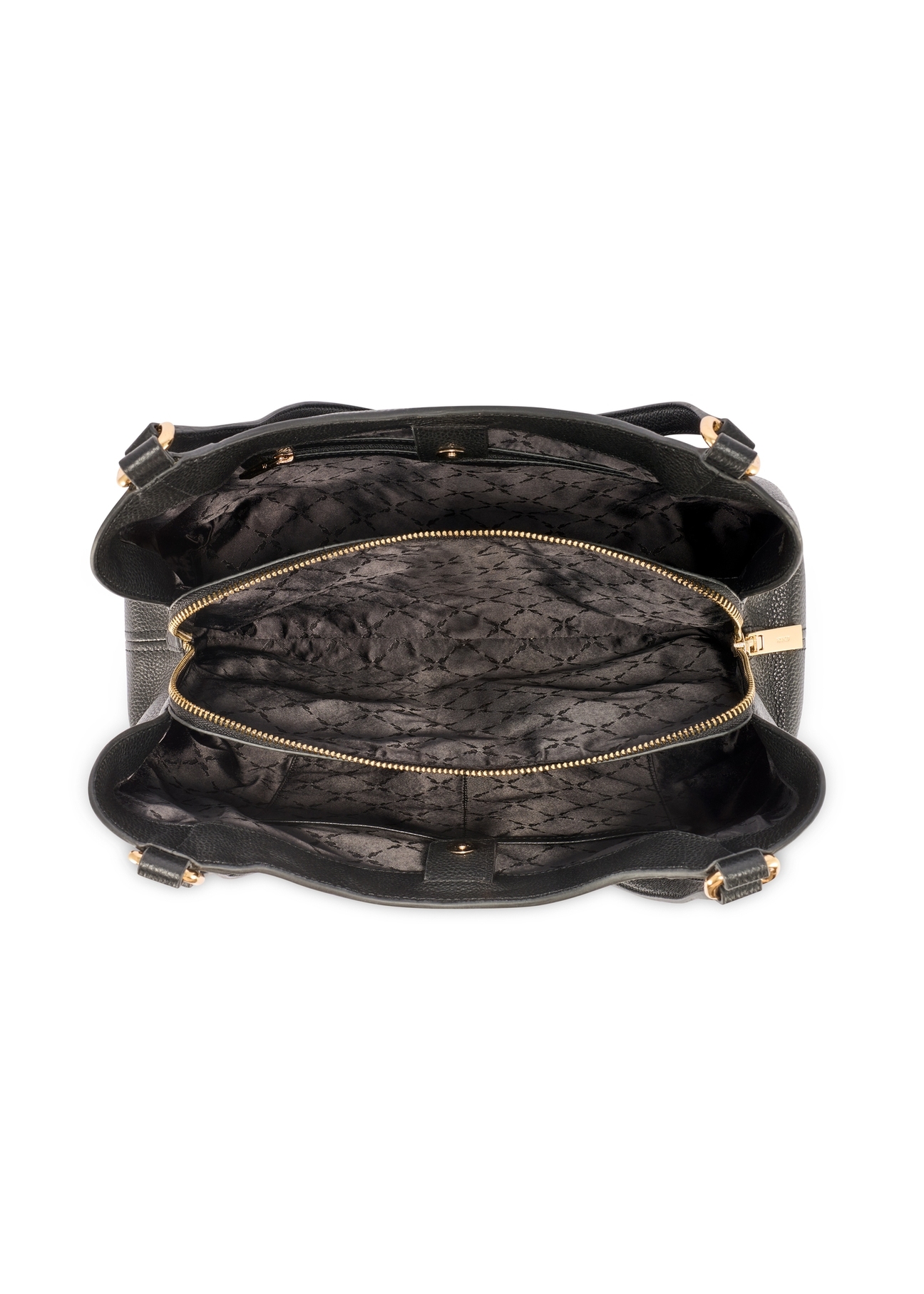 Czarna skórzana torebka shopper damska TORES-1264-9I(W26), widok produktu w środku na białym tle.