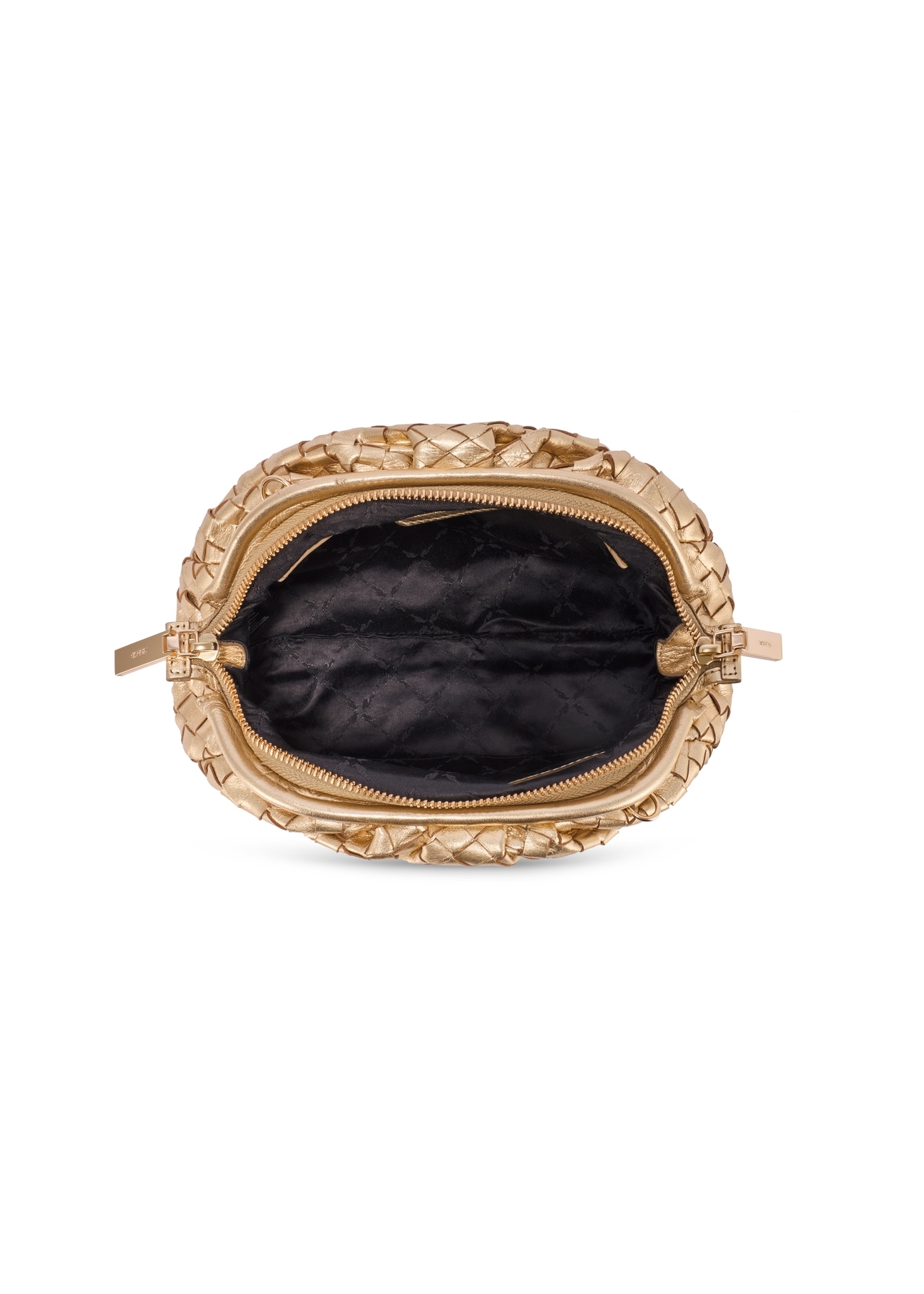 Skórzana złota pleciona torebka damska TORES 1291-2X(W26) - widok produktu z góry, na białym tle.