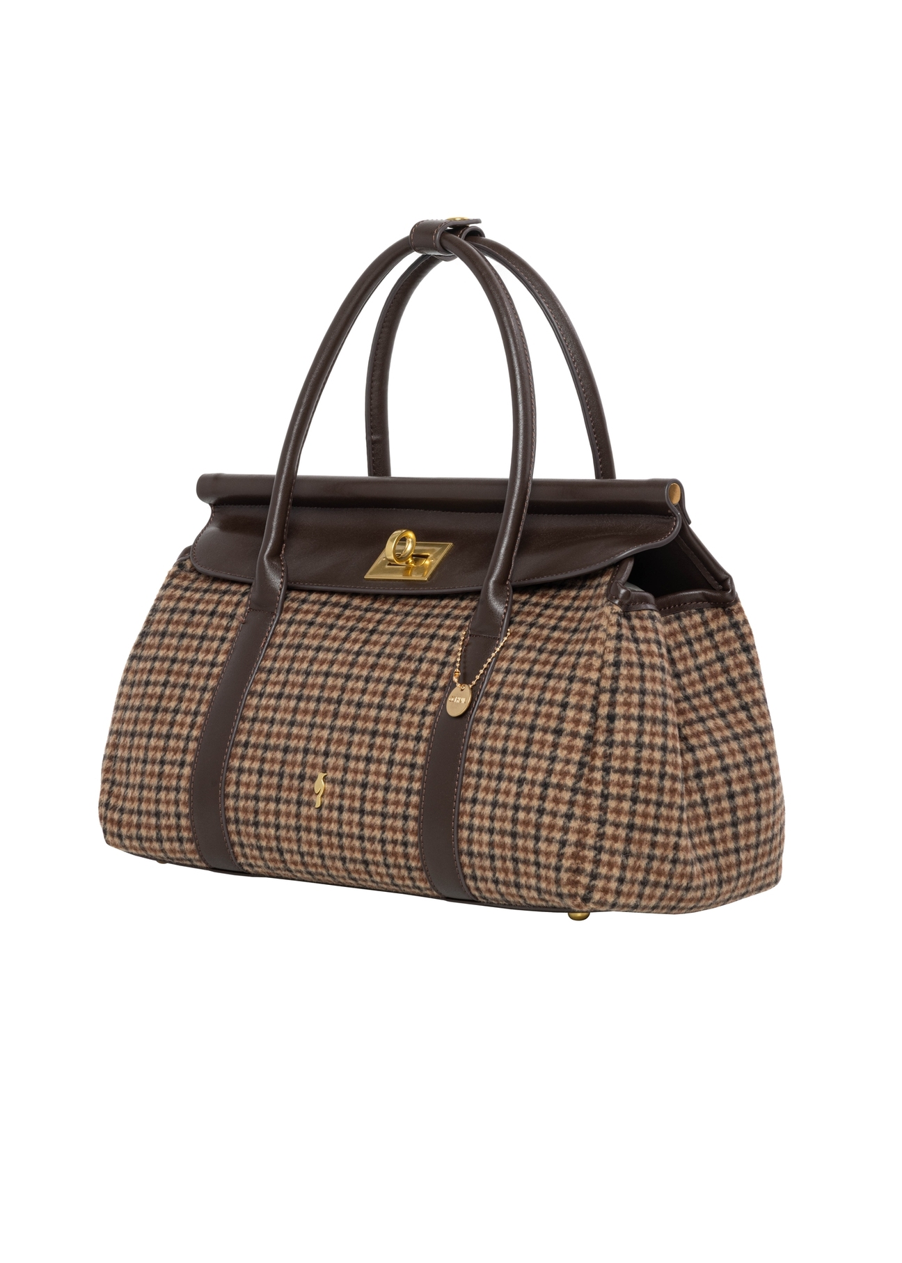 Torebka shopper w kratkę TOREC-1327-1P(Z26), widok produktu skosem na białym tle.