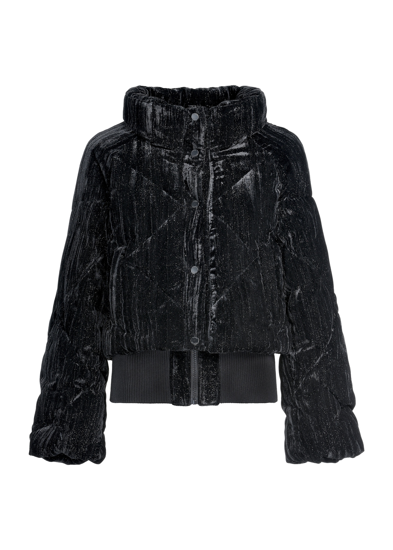 Krótka błyszcząca kurtka damska KURDT-0607-99(Z25), widok produktu z przodu na białym tle.