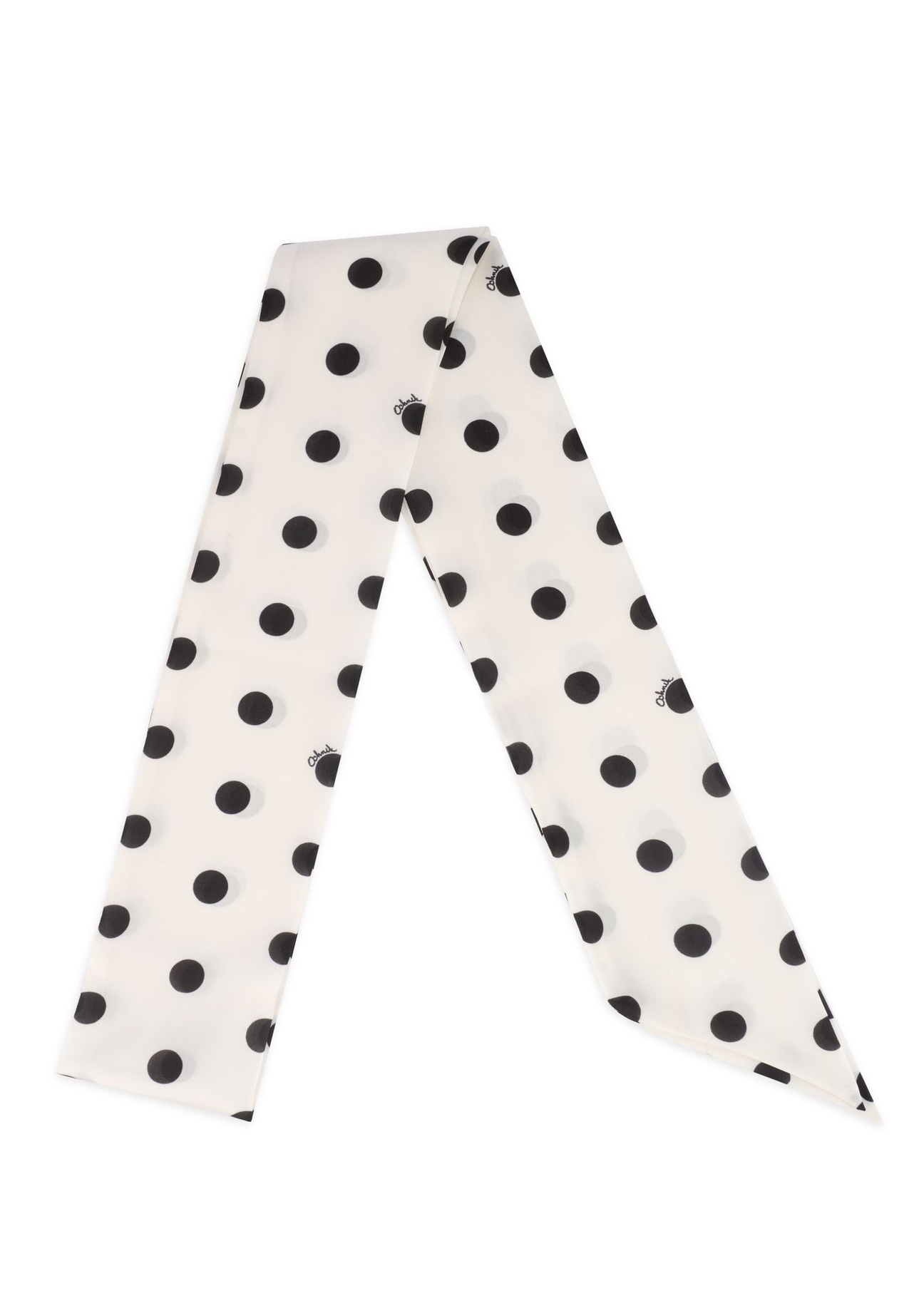 Kremowa apaszka damska w grochy SZADT-0187-0P(W26) - widok produktu z przodu, na białym tle.