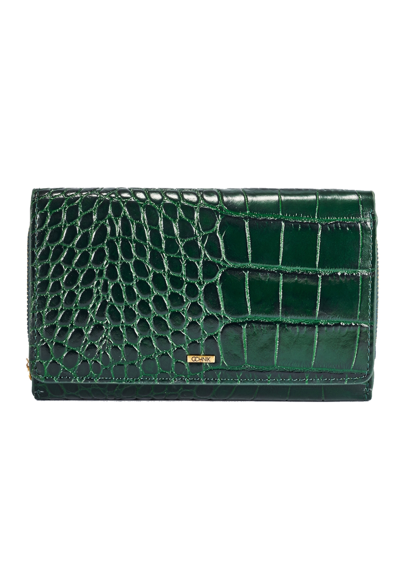 Zielony skórzany portfel damski croco PORES-0952-51(W25)