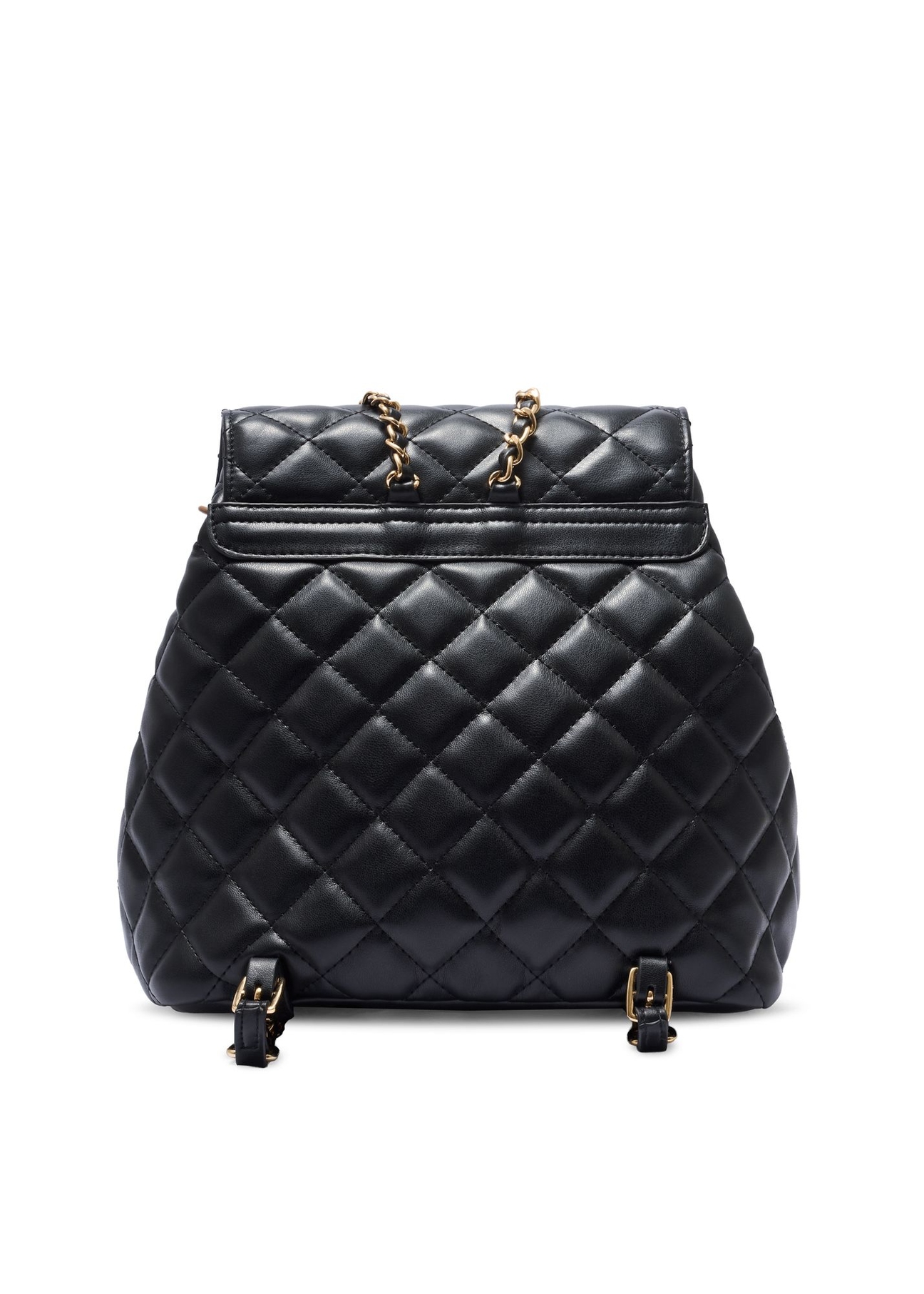 Czarny pikowany plecak damski TOREC-1115-99(W26) - widok produktu z tyłu, na białym tle.  