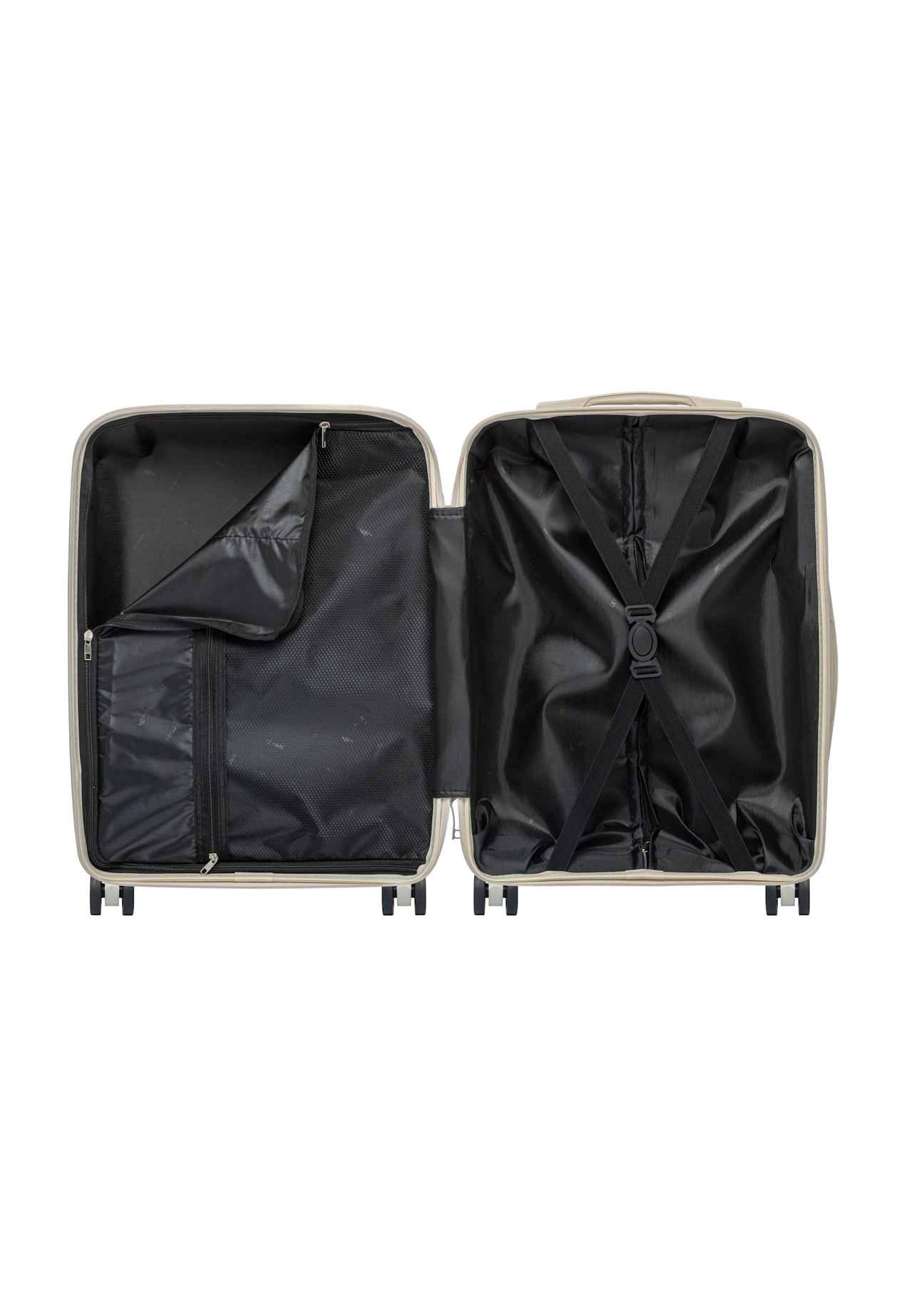 Mała walizka na kółkach WALPP-0022-0C-19(W26), widok produktu od środka na białym tle.