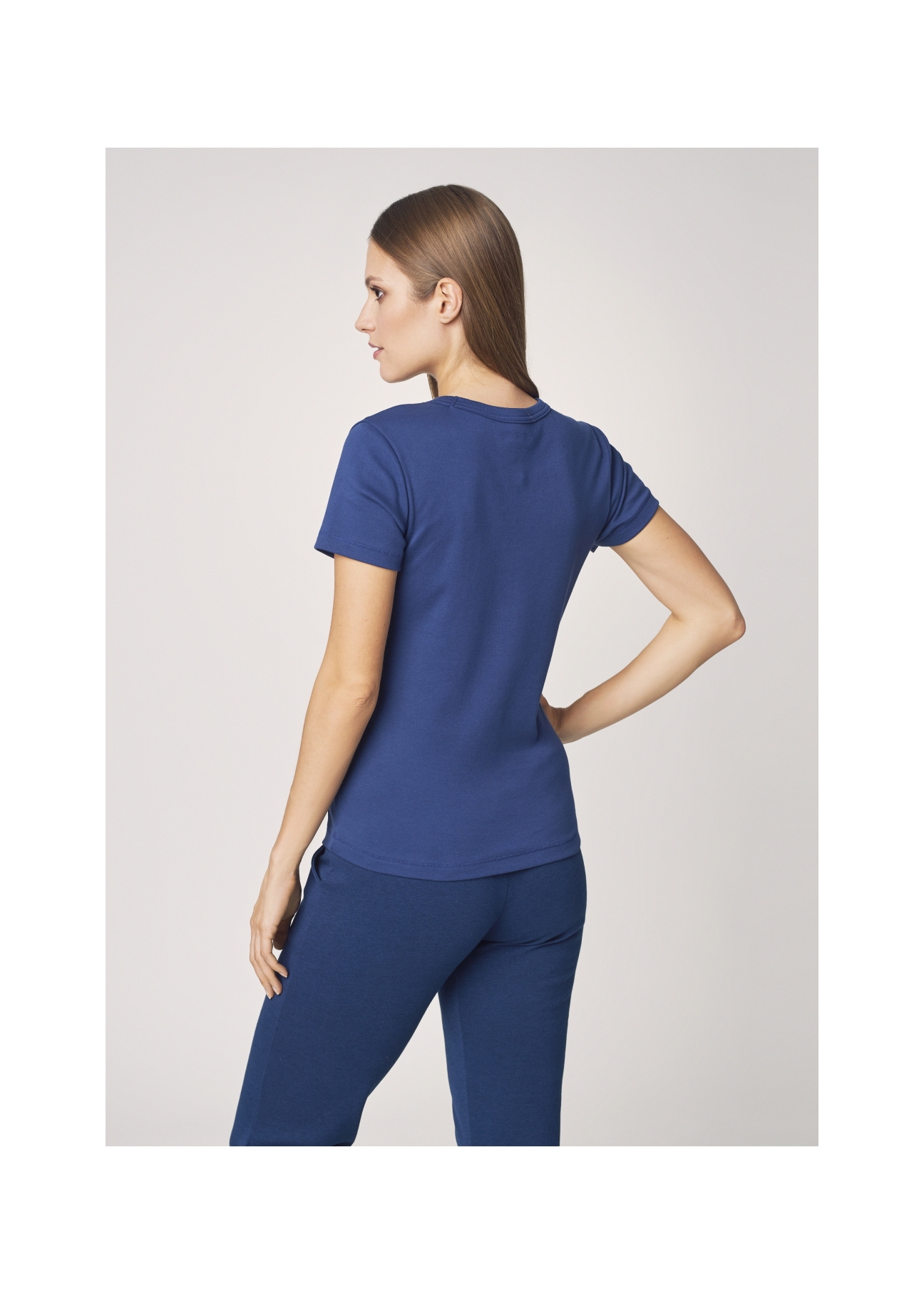 Granatowy T-shirt basic damski TSHDT-0076-69(Z21)-02