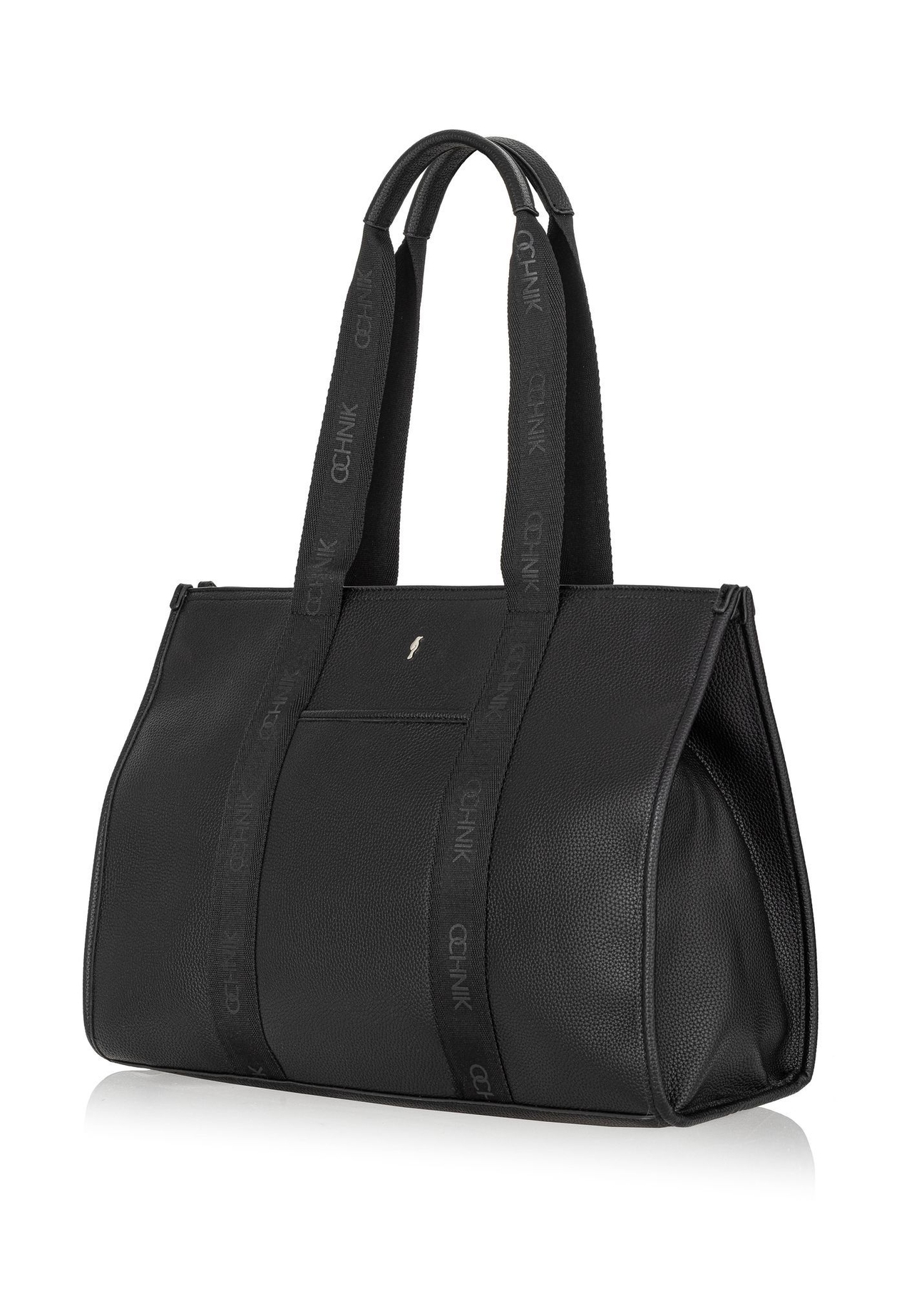 Czarna duża torebka shopper TOREC-0977A-99(Z25) - widok produktu po skosie na białym tle. 