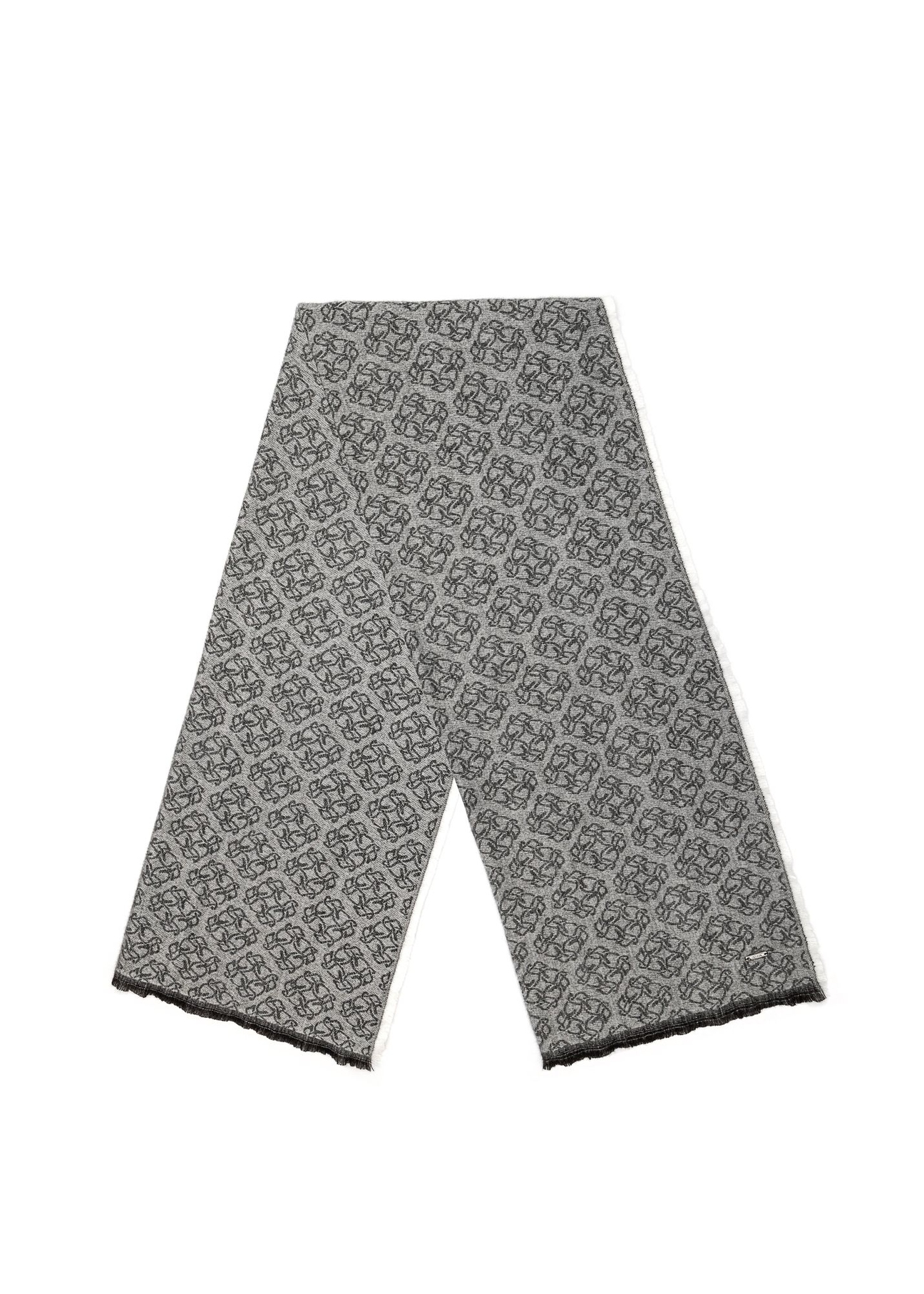 Duży szary szalik damski w monogram SZADT-0130A-91(Z25), widok produktu od przodu na białym.-02