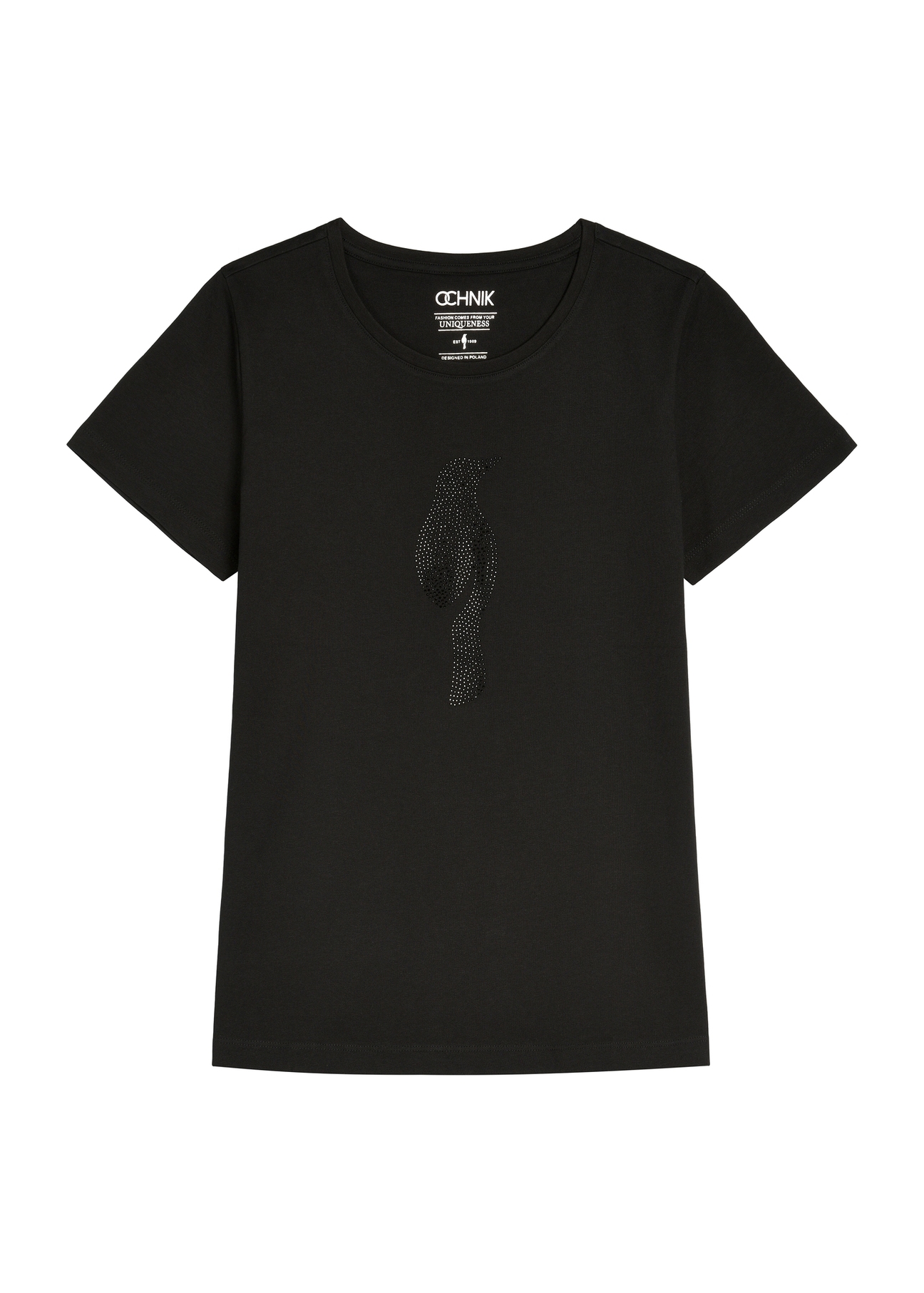 Czarny T-shirt damski z logo TSHDT-0157-99(W26), widok produktu z przodu na białym tle.