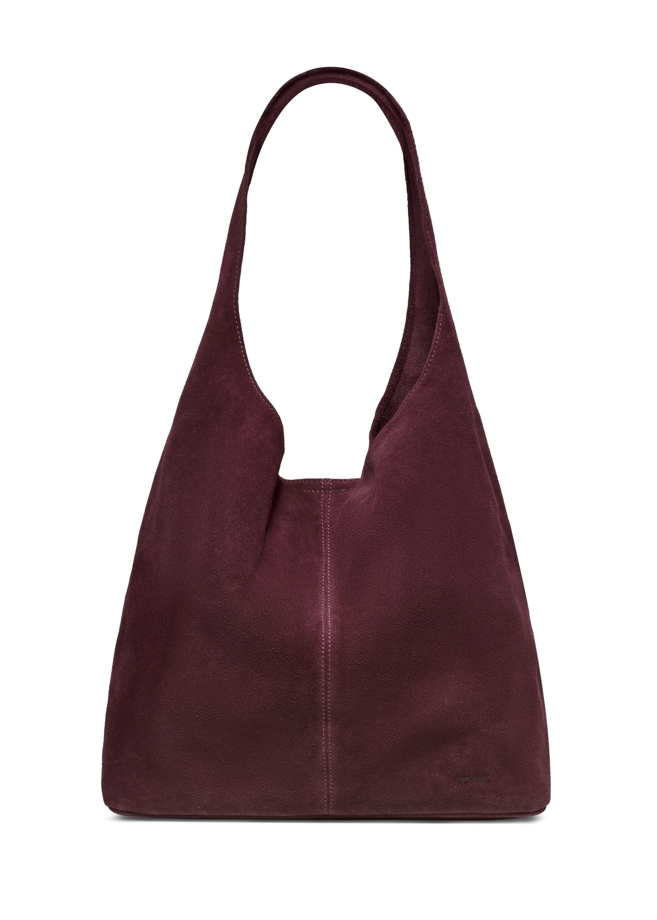 Bordowa zamszowa torebka shopper TORES-1403-4D(Z26) - widok produktu z przodu, na białym tle.