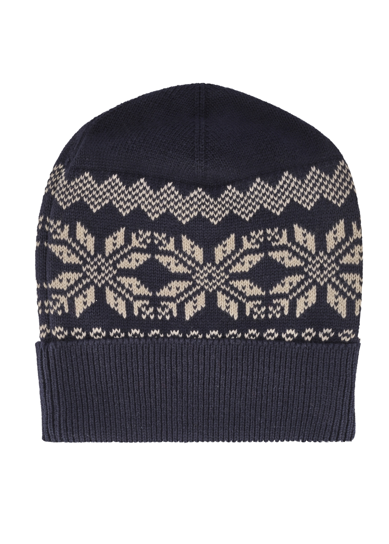 Granatowa bawełniana czapka męska CZAMT-0090-69(Z25), widok produktu od tyłu na białym tle.