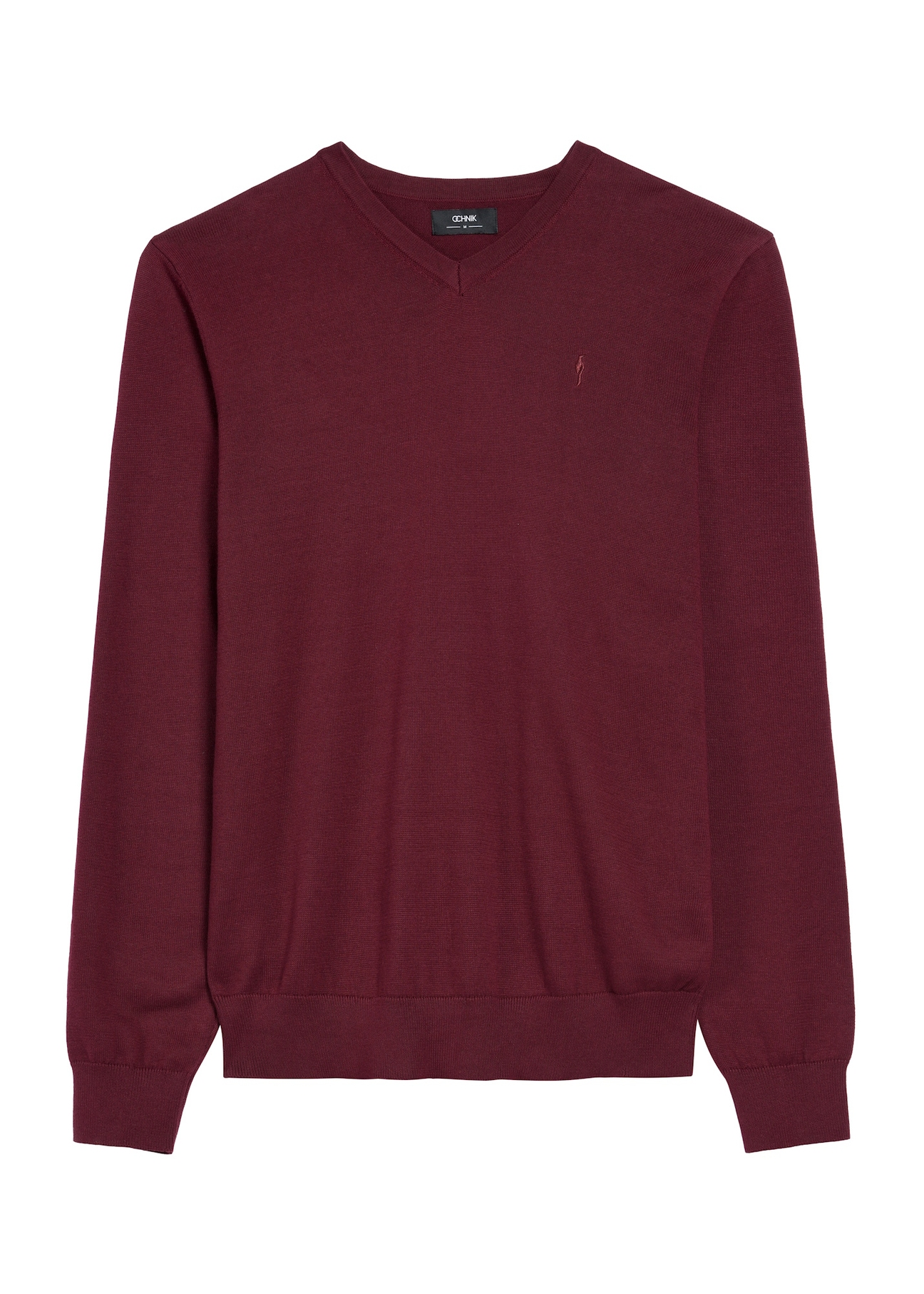 Bordowy sweter męski z logo SWEMT-0159A-49(Z25), widok produktu z przodu na białym tle.