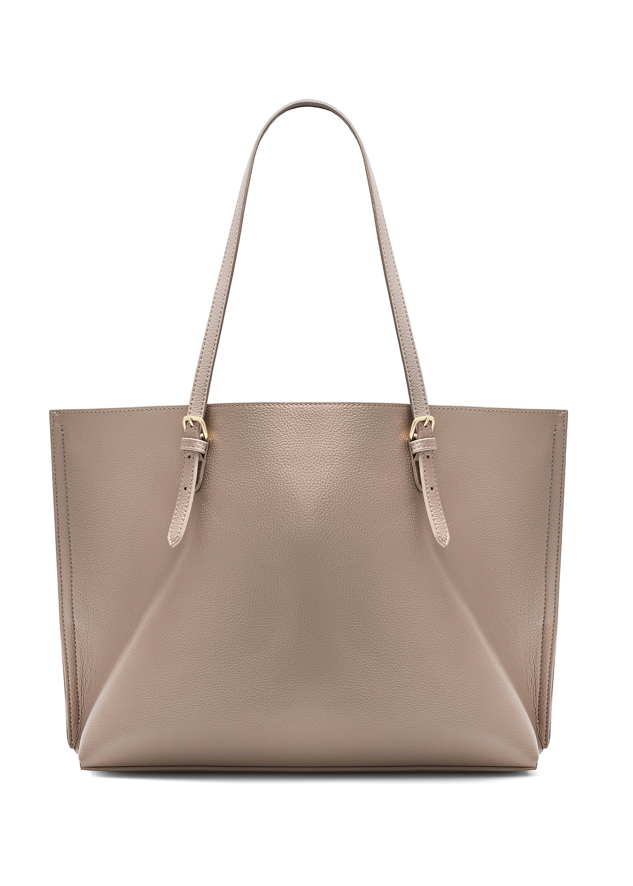 Beżowa duża torba shopper TOREC-1088-81(Z25), widok produktu od tyłu na białym tle.