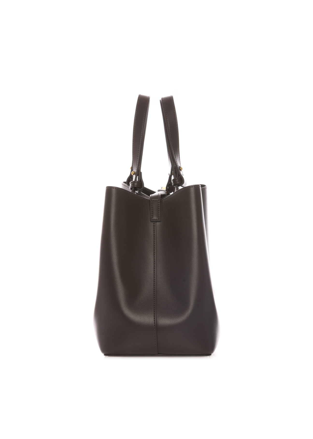 Brązowa damska torebka shopper TOREC-1240-1H(W26),  widok produktu bokiem na białym tle.