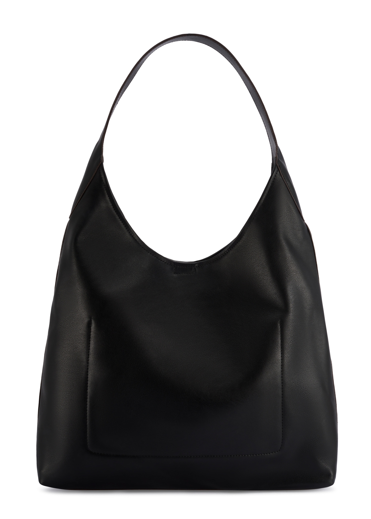 Czarna duża torebka damska TOREC-1199-99(W26) - widok produktu z tyłu, na białym tle. 